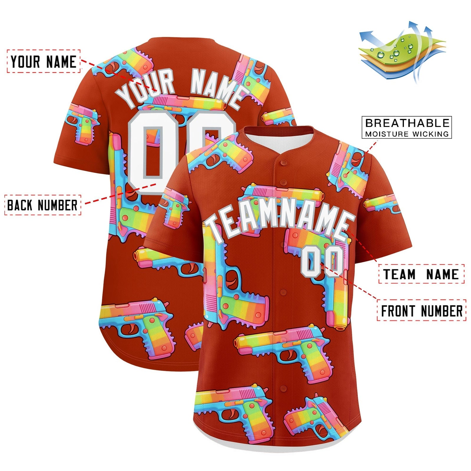 Custom Youth Baseball Jersey Dark Orange White Sugar-Coated Firepower Graffiti Pattern Urban Fashion
