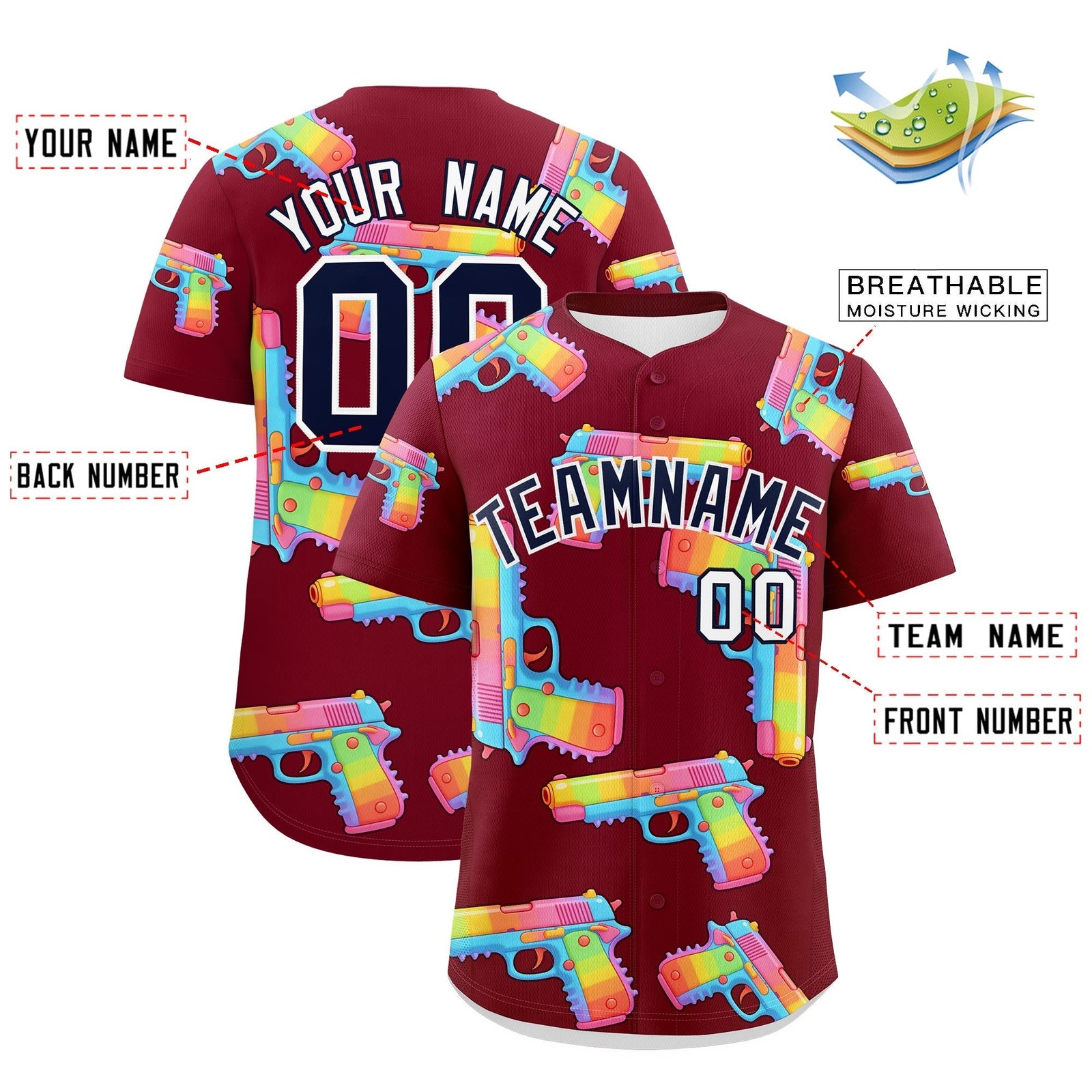 Custom Youth Baseball Jersey Crimson Navy Sugar-Coated Firepower Graffiti Pattern Street Style