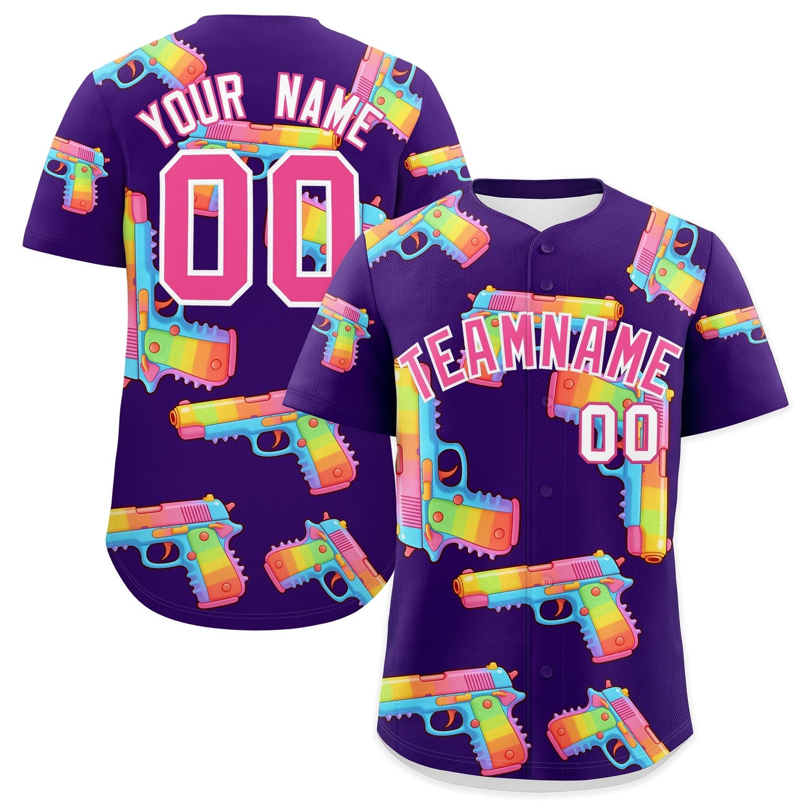 Custom Youth Baseball Jersey Purple Pink Sugar-Coated Firepower Graffiti Pattern Street Style