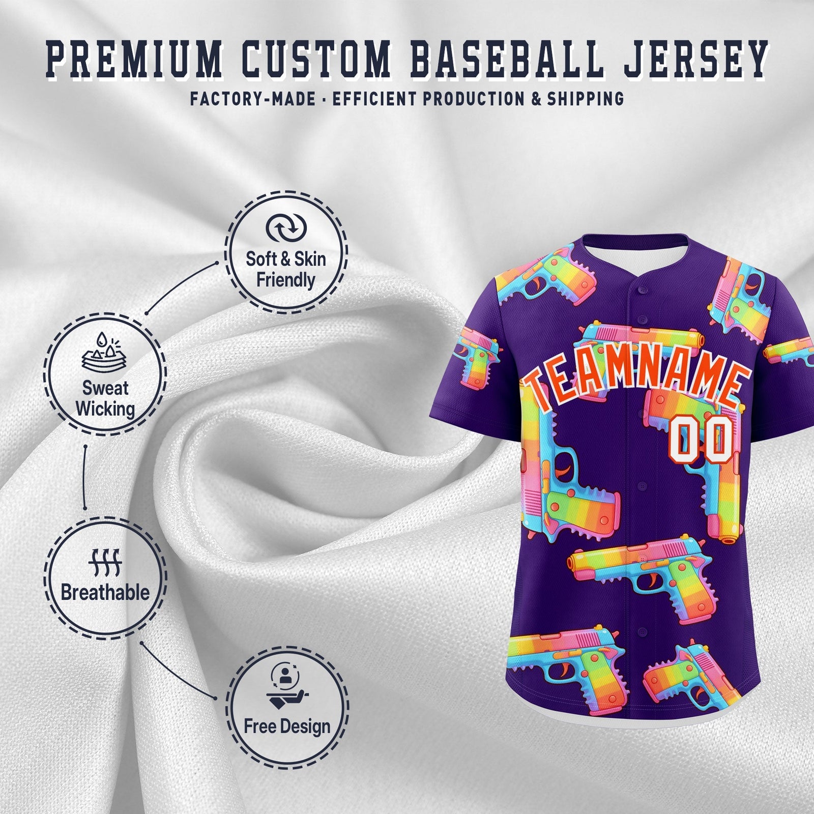 Custom Youth Baseball Jersey Purple Orange Sugar-Coated Firepower Graffiti Pattern Hip-hop