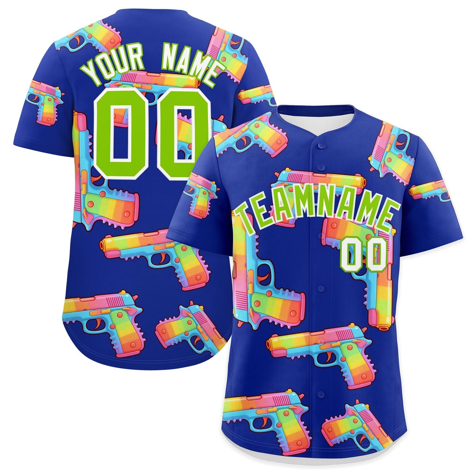 Custom Youth Baseball Jersey Royal Blue Neon Green Sugar-Coated Firepower Graffiti Pattern Hip-hop