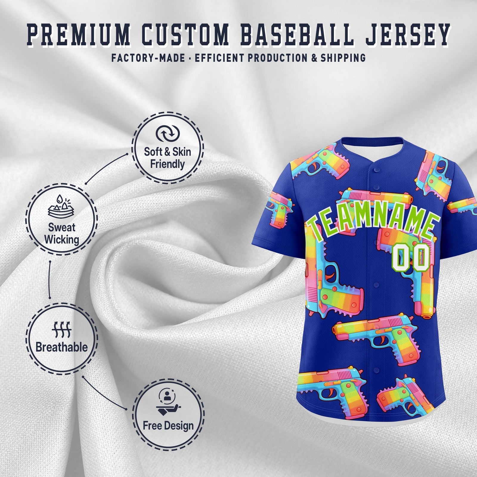 Custom Youth Baseball Jersey Royal Blue Neon Green Sugar-Coated Firepower Graffiti Pattern Hip-hop