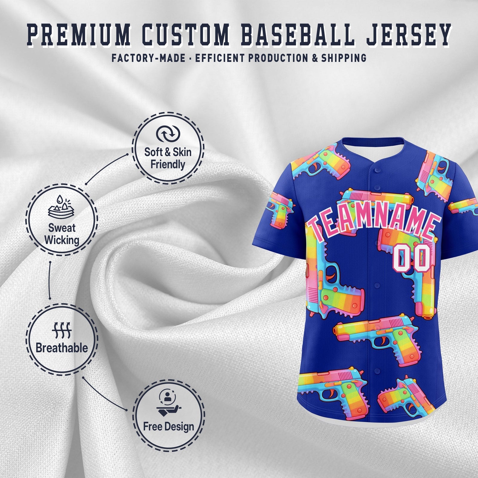 Custom Youth Baseball Jersey Royal Blue Pink Sugar-Coated Firepower Graffiti Pattern Urban Fashion