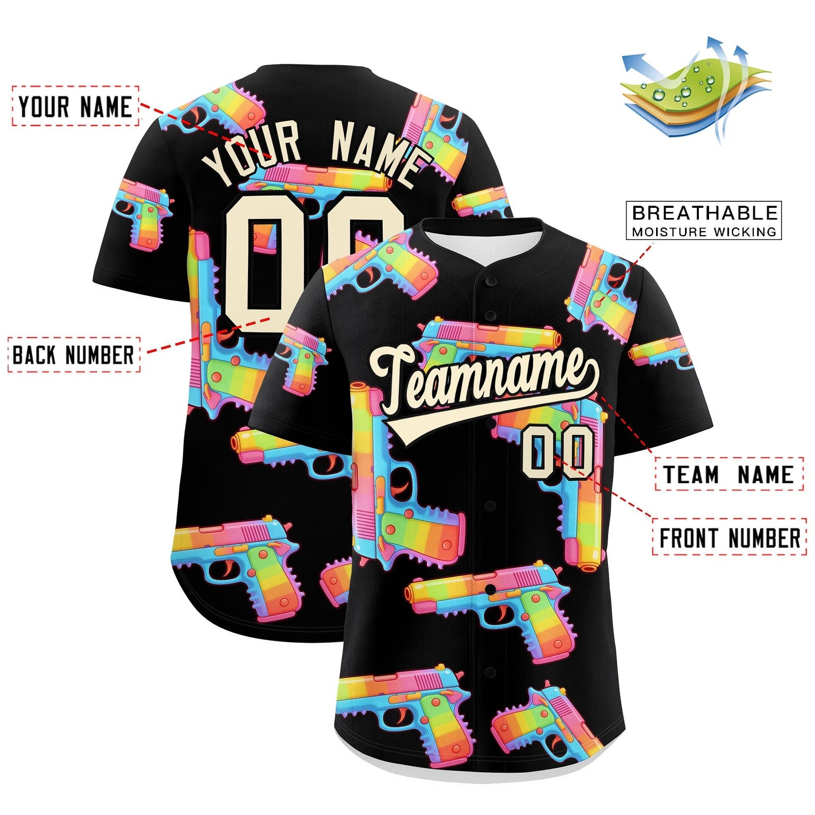 Custom Youth Baseball Jersey Black Cream Sugar-Coated Firepower Graffiti Pattern Street Style