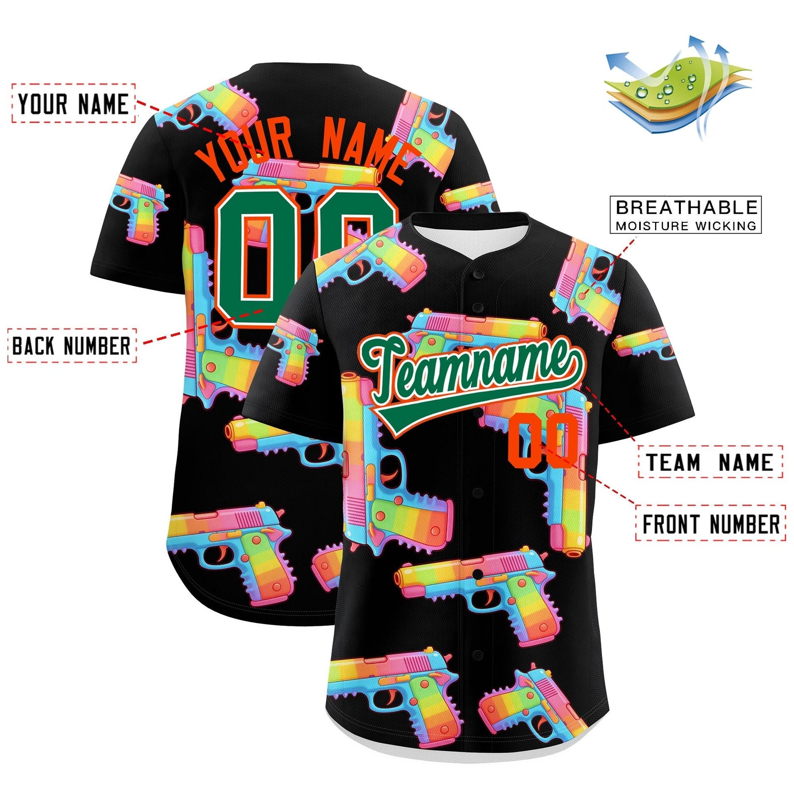 Custom Youth Baseball Jersey Black Kelly Green Sugar-Coated Firepower Graffiti Pattern Hip-hop