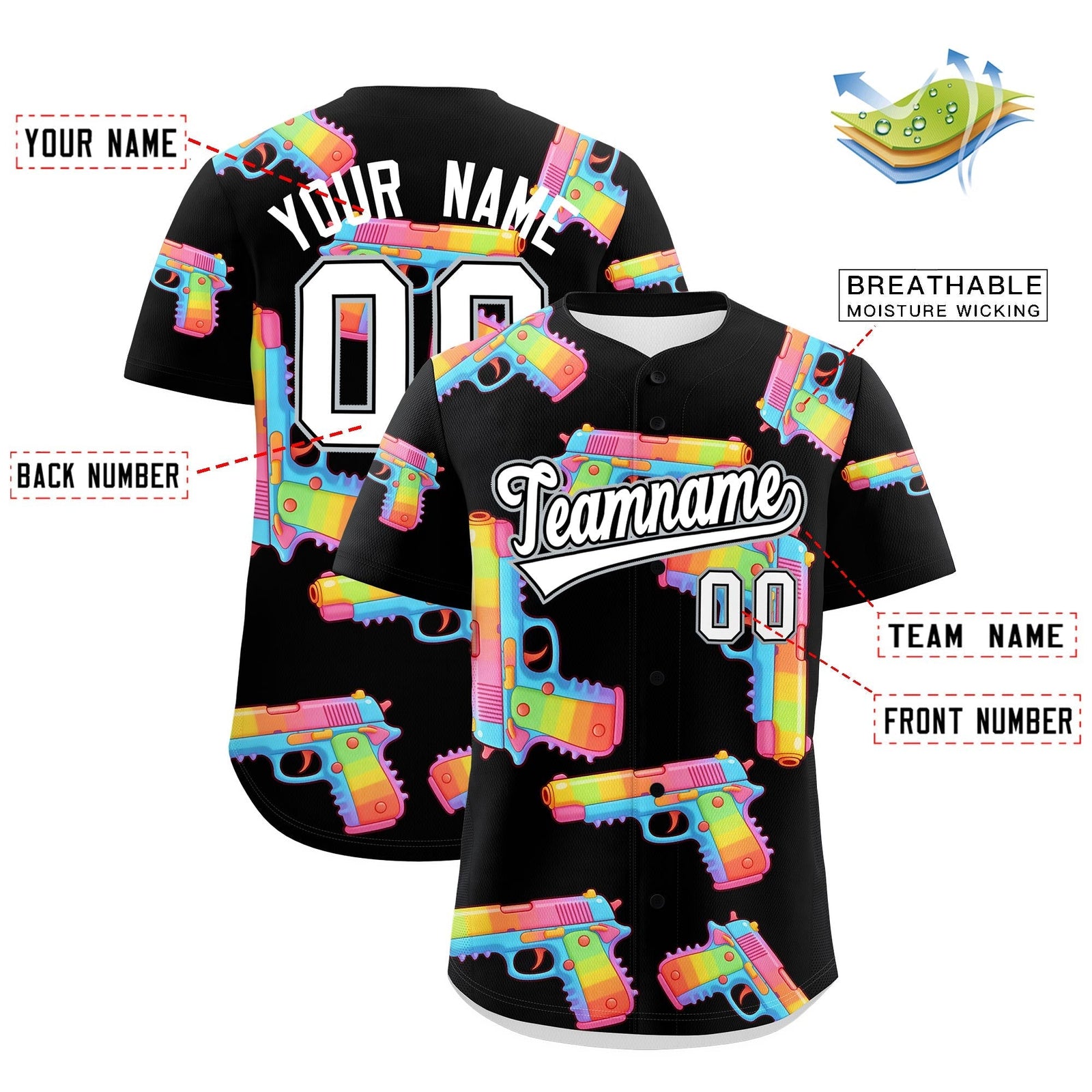 Custom Youth Baseball Jersey Black White Sugar-Coated Firepower Graffiti Pattern Street Style