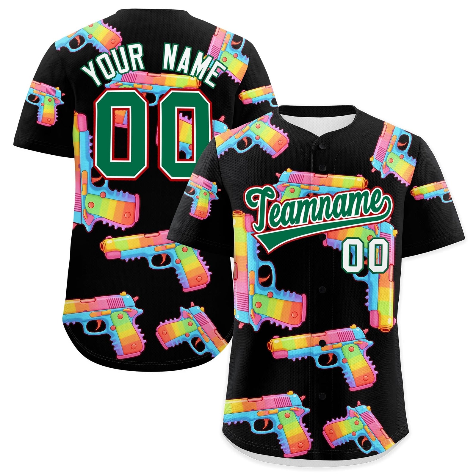 Custom Youth Baseball Jersey Black Kelly Green Sugar-Coated Firepower Graffiti Pattern Urban Fashion