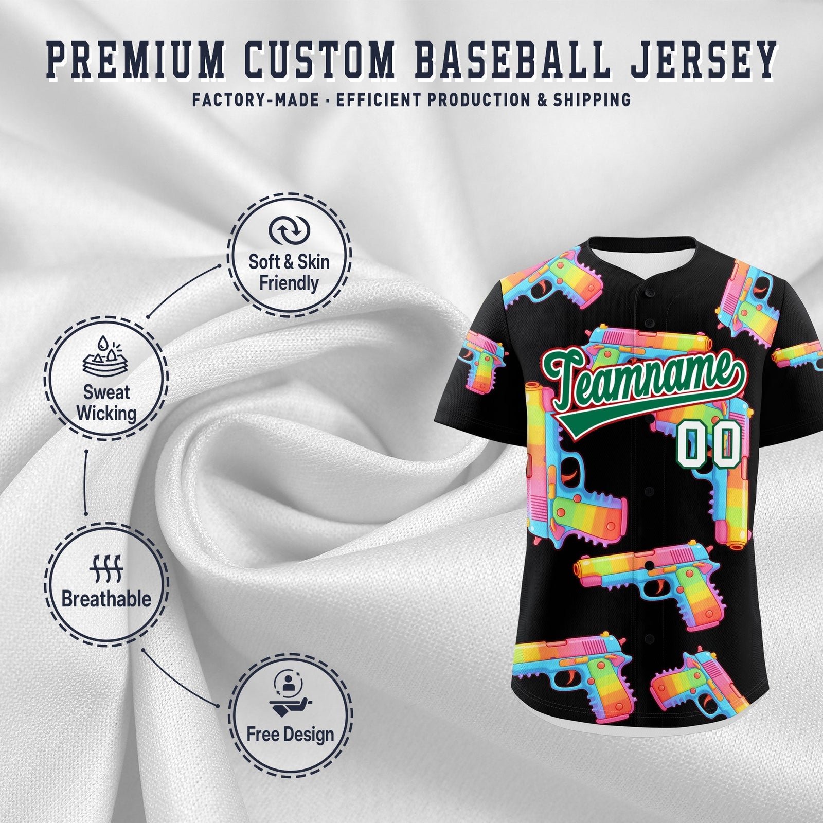 Custom Youth Baseball Jersey Black Kelly Green Sugar-Coated Firepower Graffiti Pattern Urban Fashion