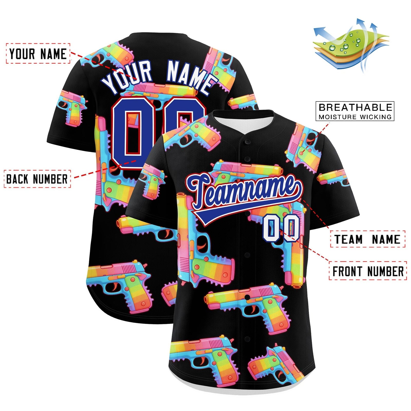 Custom Youth Baseball Jersey Black Royal Blue Sugar-Coated Firepower Graffiti Pattern Street Style