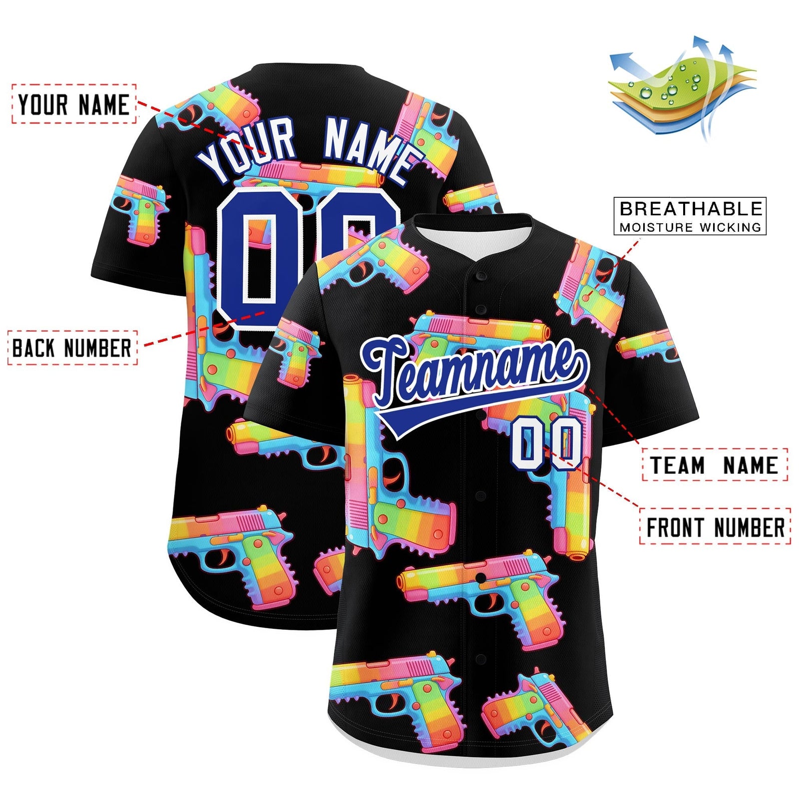 Custom Youth Baseball Jersey Black Royal Blue Sugar-Coated Firepower Graffiti Pattern Street Style