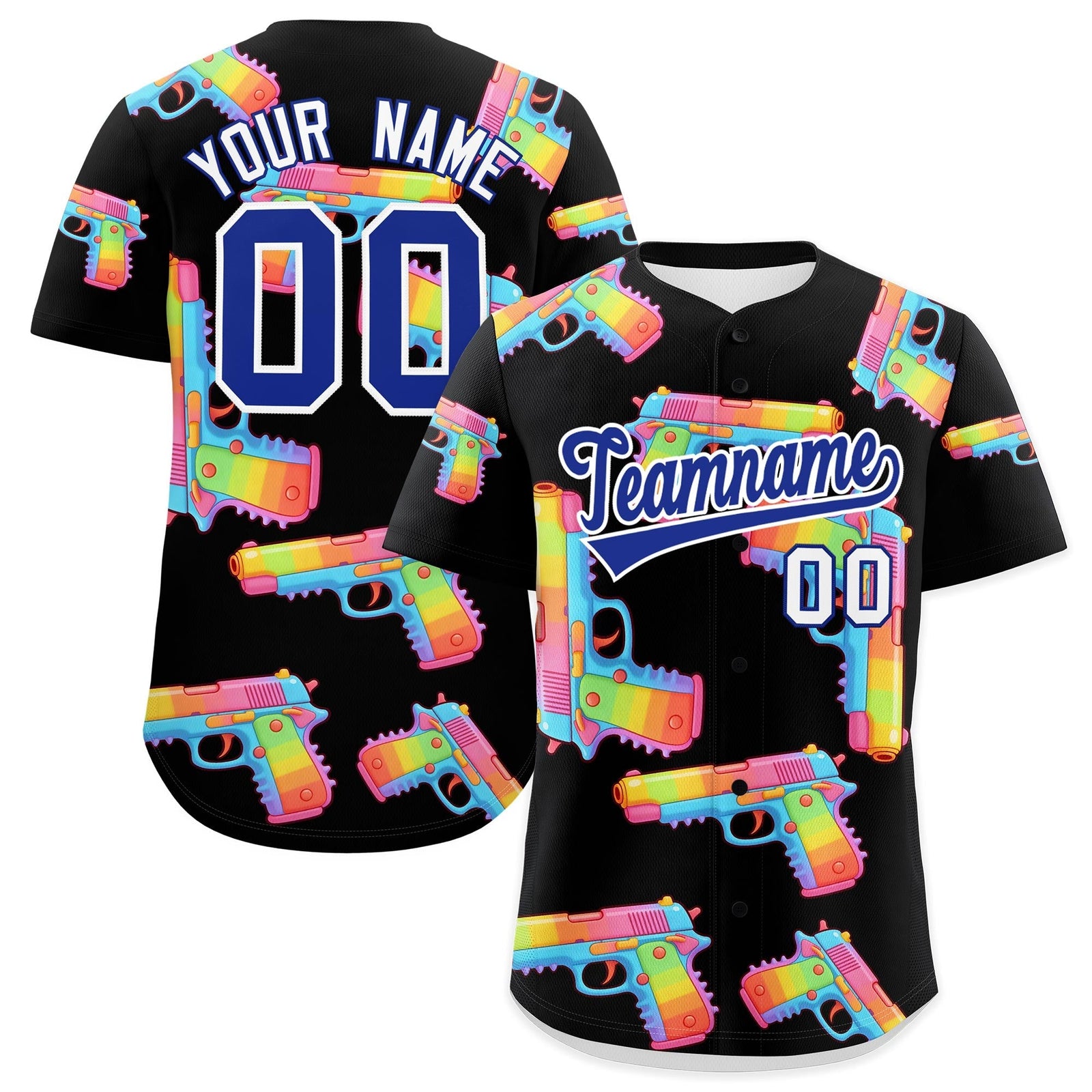 Custom Youth Baseball Jersey Black Royal Blue Sugar-Coated Firepower Graffiti Pattern Street Style