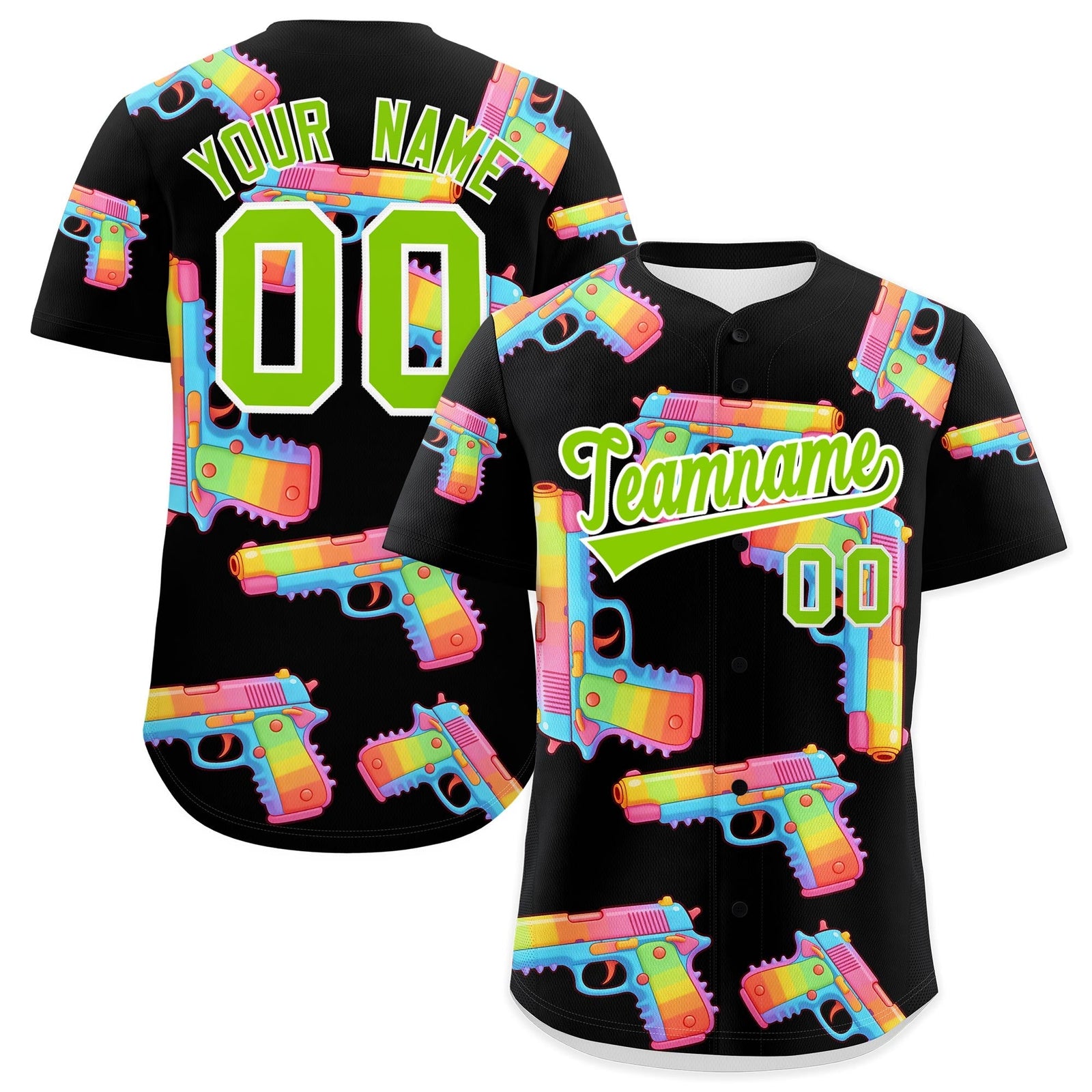 Custom Youth Baseball Jersey Black Neon Green Sugar-Coated Firepower Graffiti Pattern Hip-hop