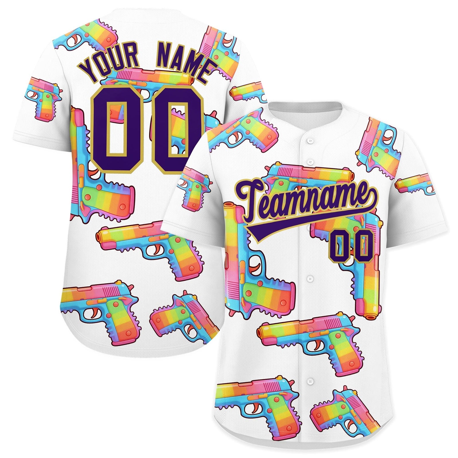 Custom Youth Baseball Jersey White Purple Sugar-Coated Firepower Graffiti Pattern Street Style