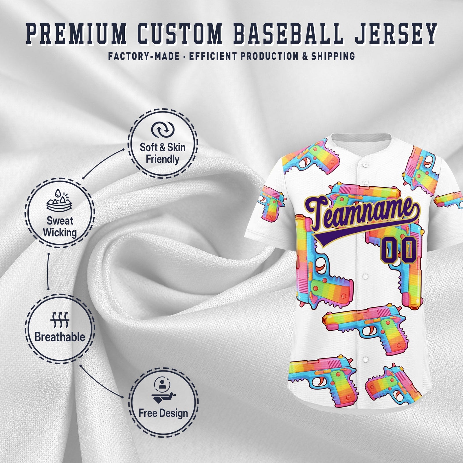 Custom Youth Baseball Jersey White Purple Sugar-Coated Firepower Graffiti Pattern Street Style