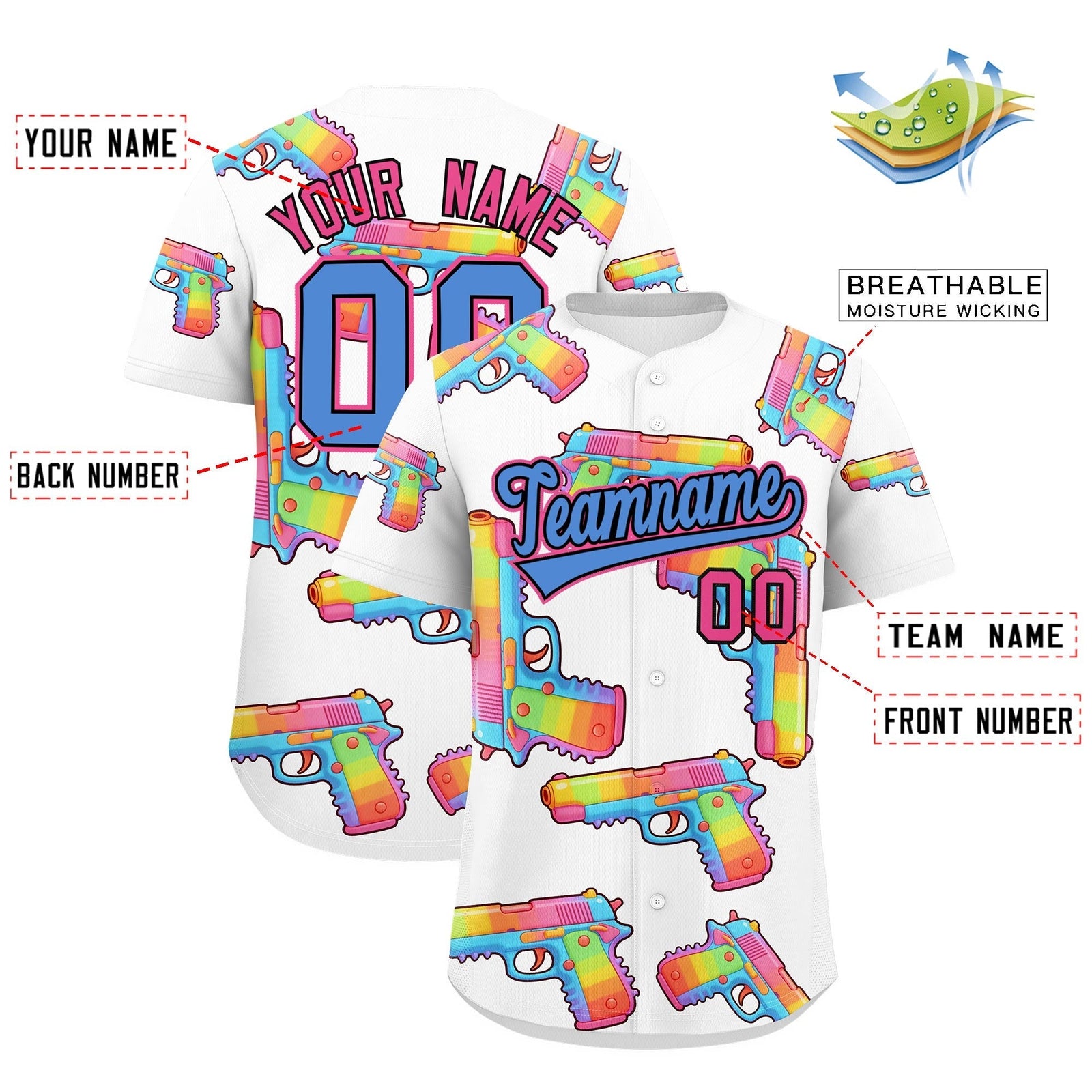 Custom Youth Baseball Jersey White Powder Blue Sugar-Coated Firepower Graffiti Pattern Urban Fashion