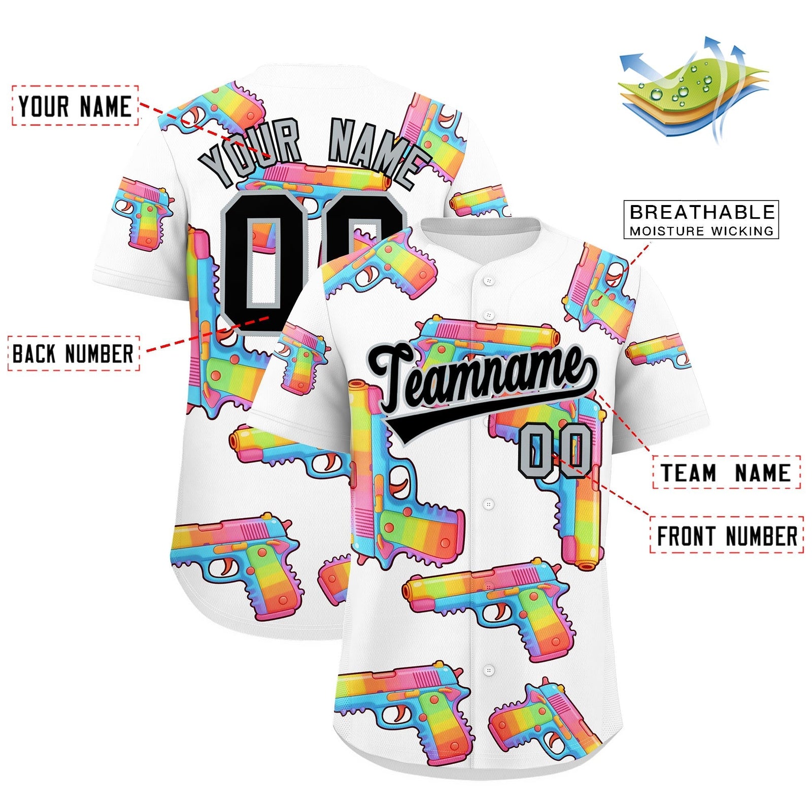 Custom Youth Baseball Jersey White Black Sugar-Coated Firepower Graffiti Pattern Hip-hop