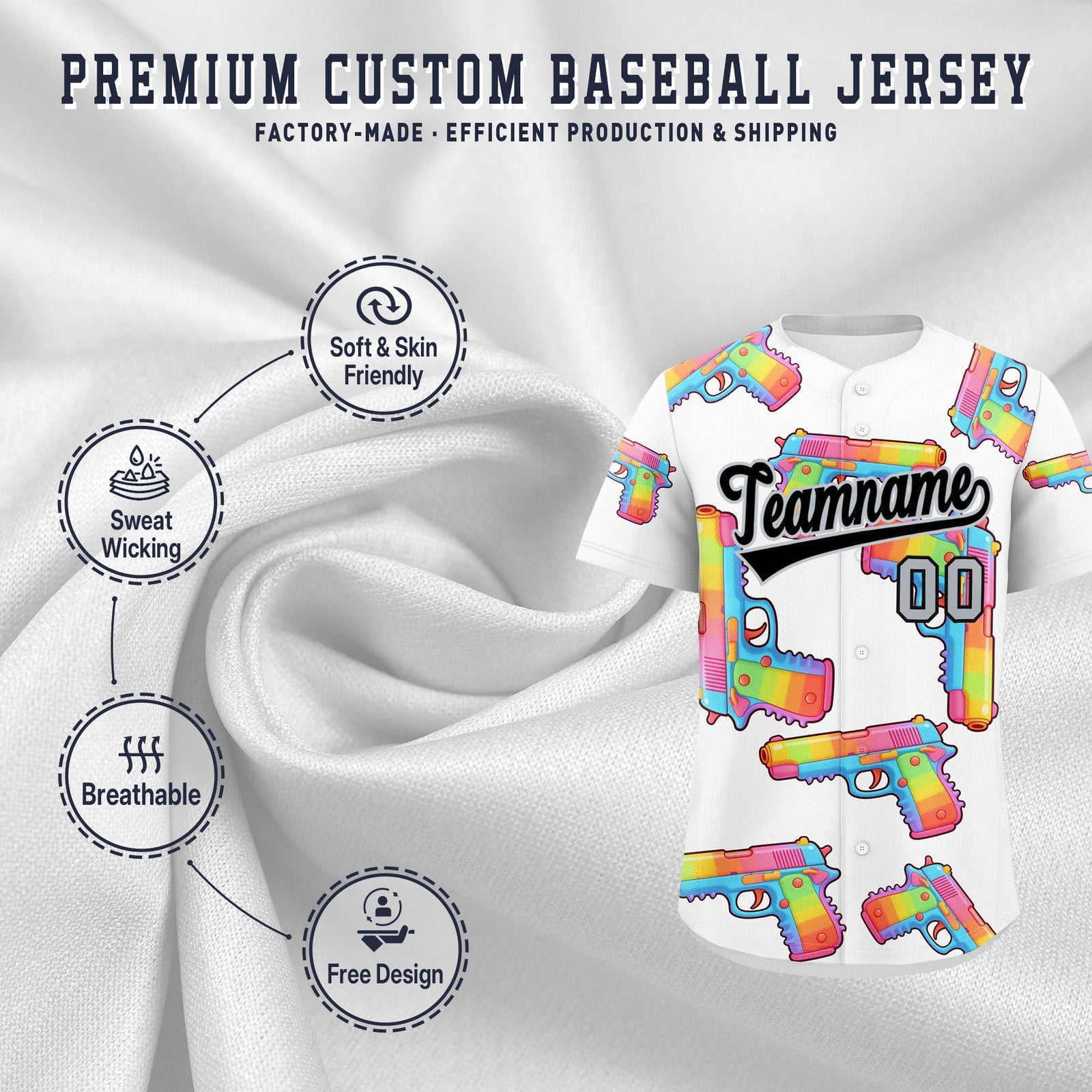 Custom Youth Baseball Jersey White Black Sugar-Coated Firepower Graffiti Pattern Hip-hop