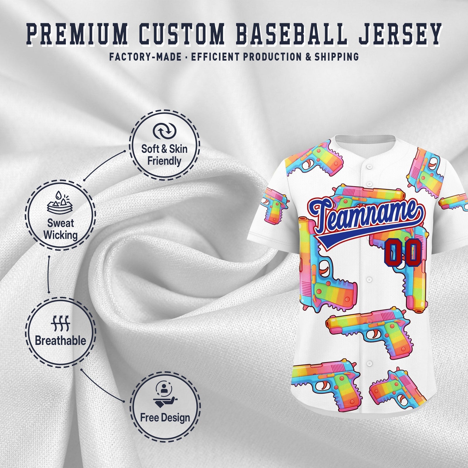 Custom Youth Baseball Jersey White Royal Blue Sugar-Coated Firepower Graffiti Pattern Hip-hop