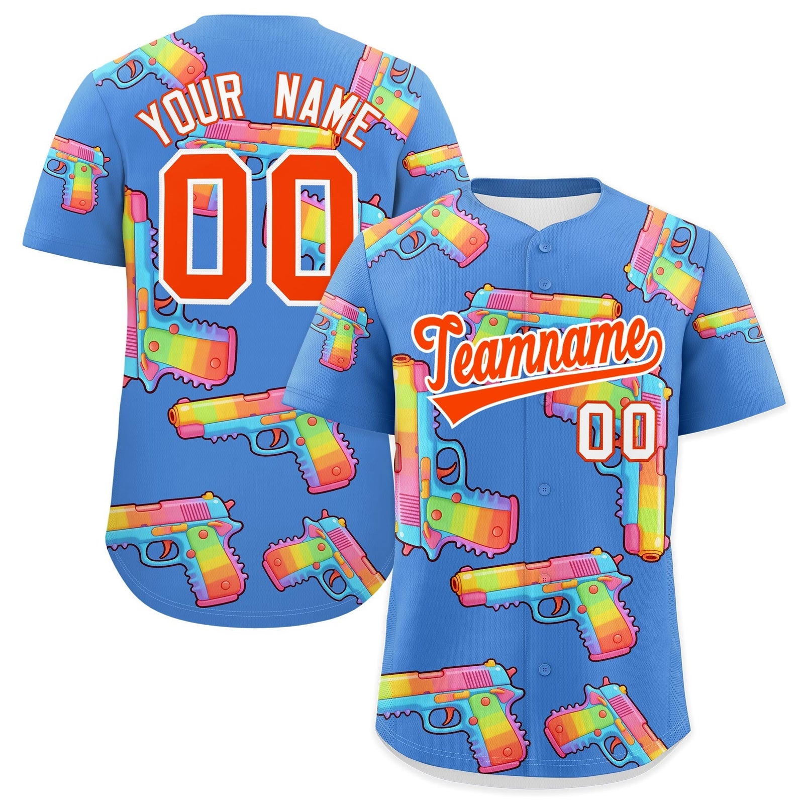 Custom Youth Baseball Jersey Powder Blue Orange Sugar-Coated Firepower Graffiti Pattern Hip-hop