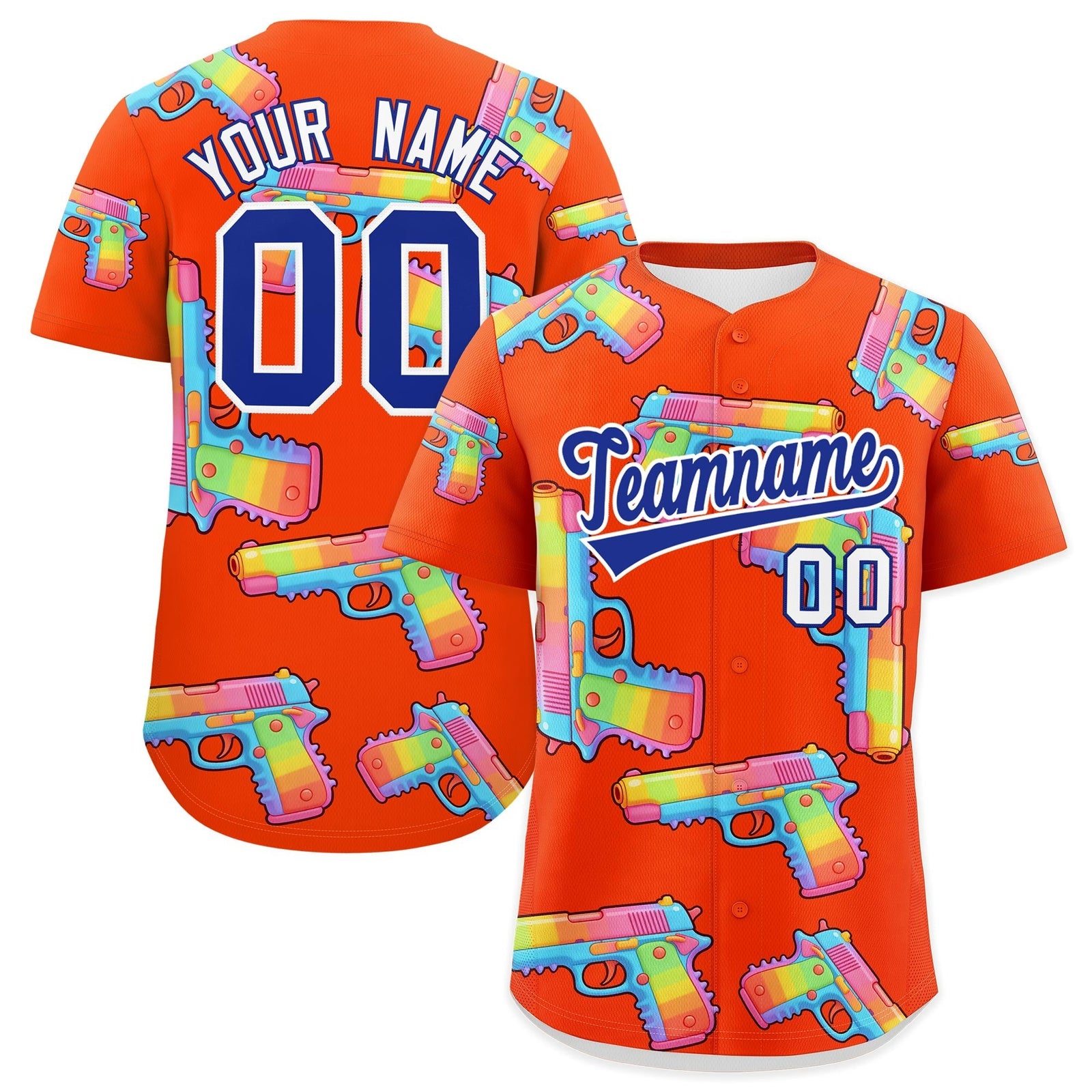 Custom Youth Baseball Jersey Orange Royal Blue Sugar-Coated Firepower Graffiti Pattern Urban Fashion