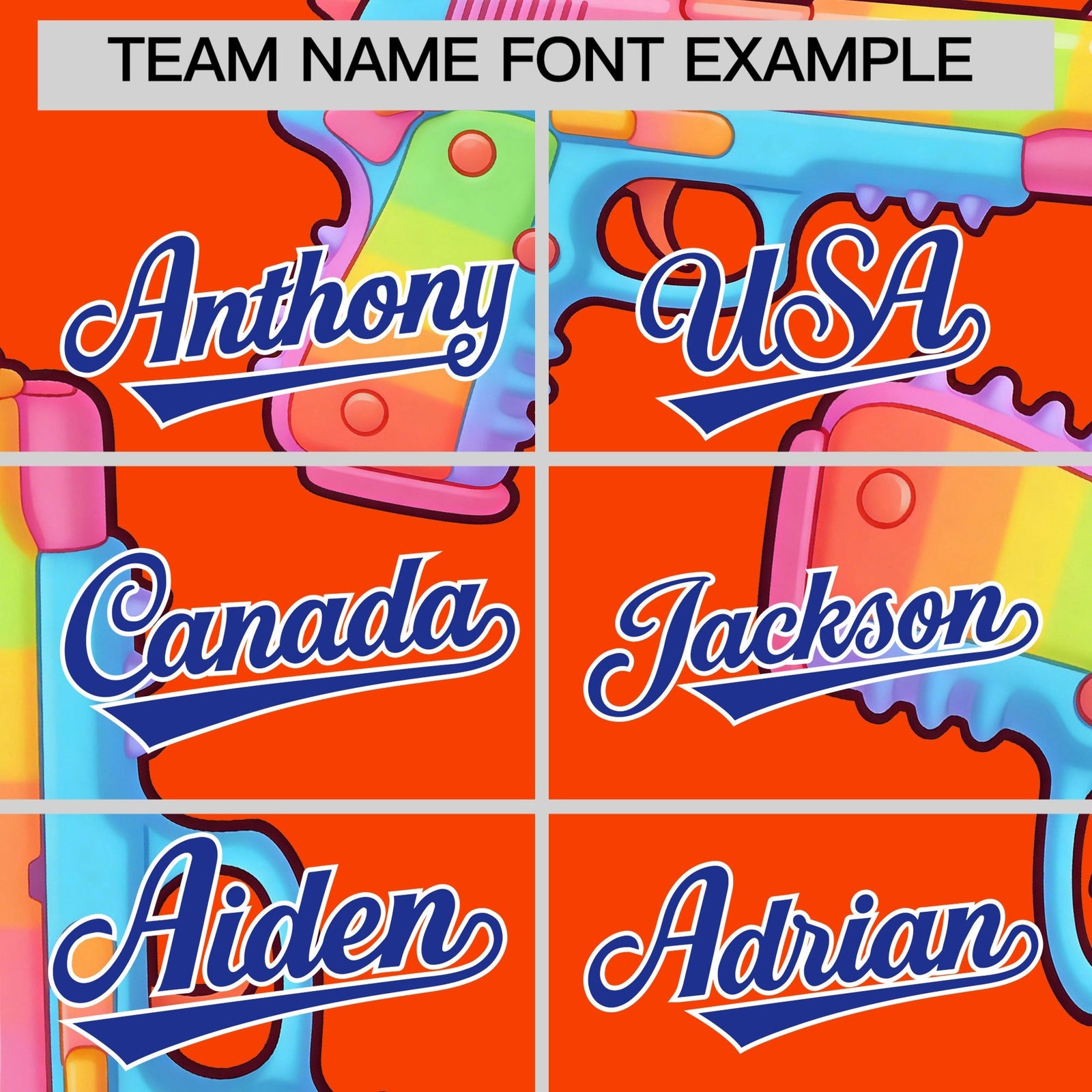 Custom Youth Baseball Jersey Orange Royal Blue Sugar-Coated Firepower Graffiti Pattern Urban Fashion