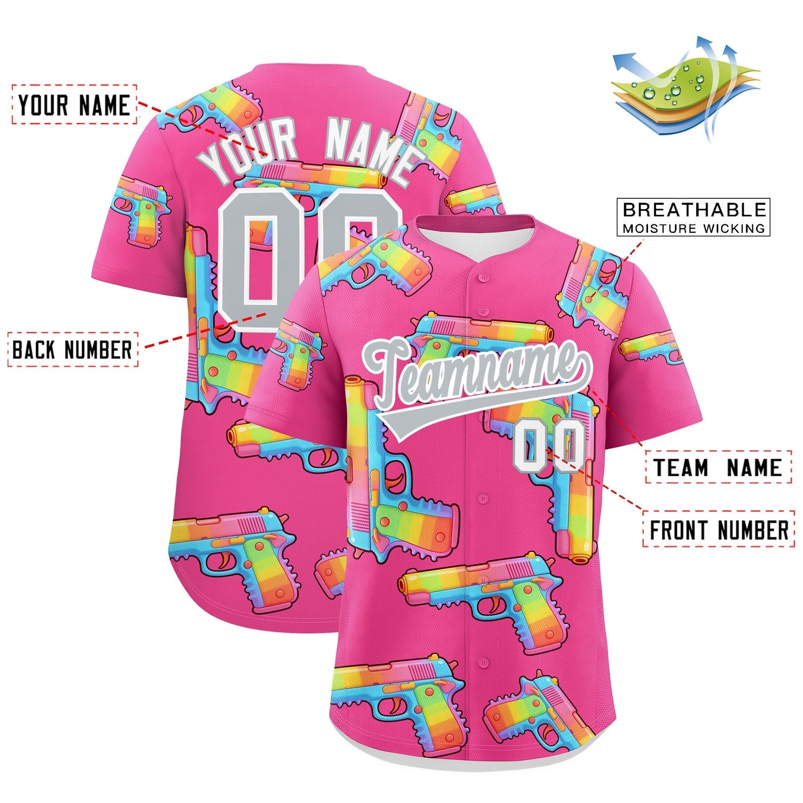 Custom Youth Baseball Jersey Pink Silver Sugar-Coated Firepower Graffiti Pattern Hip-hop