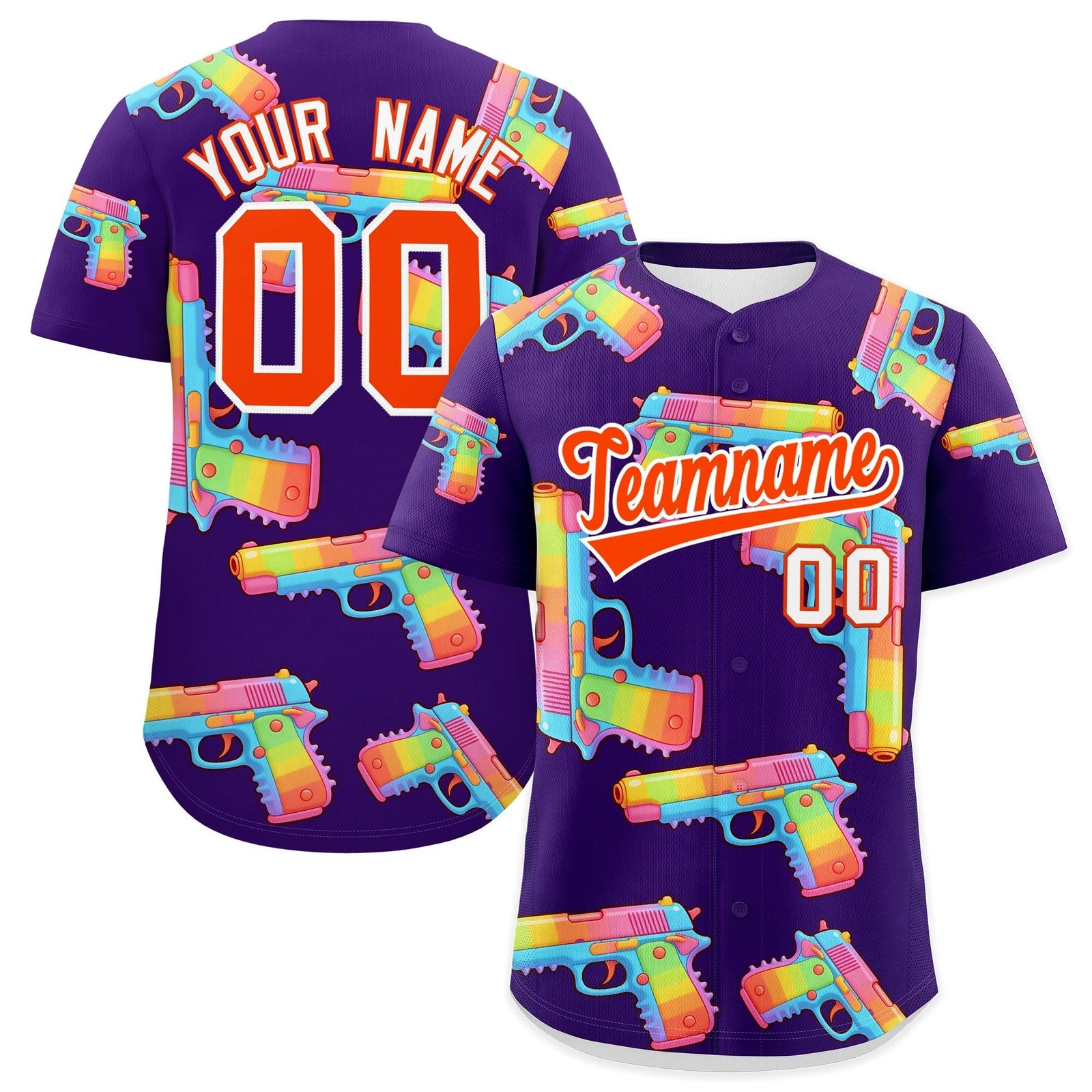 Custom Youth Baseball Jersey Purple Orange Sugar-Coated Firepower Graffiti Pattern Hip-hop