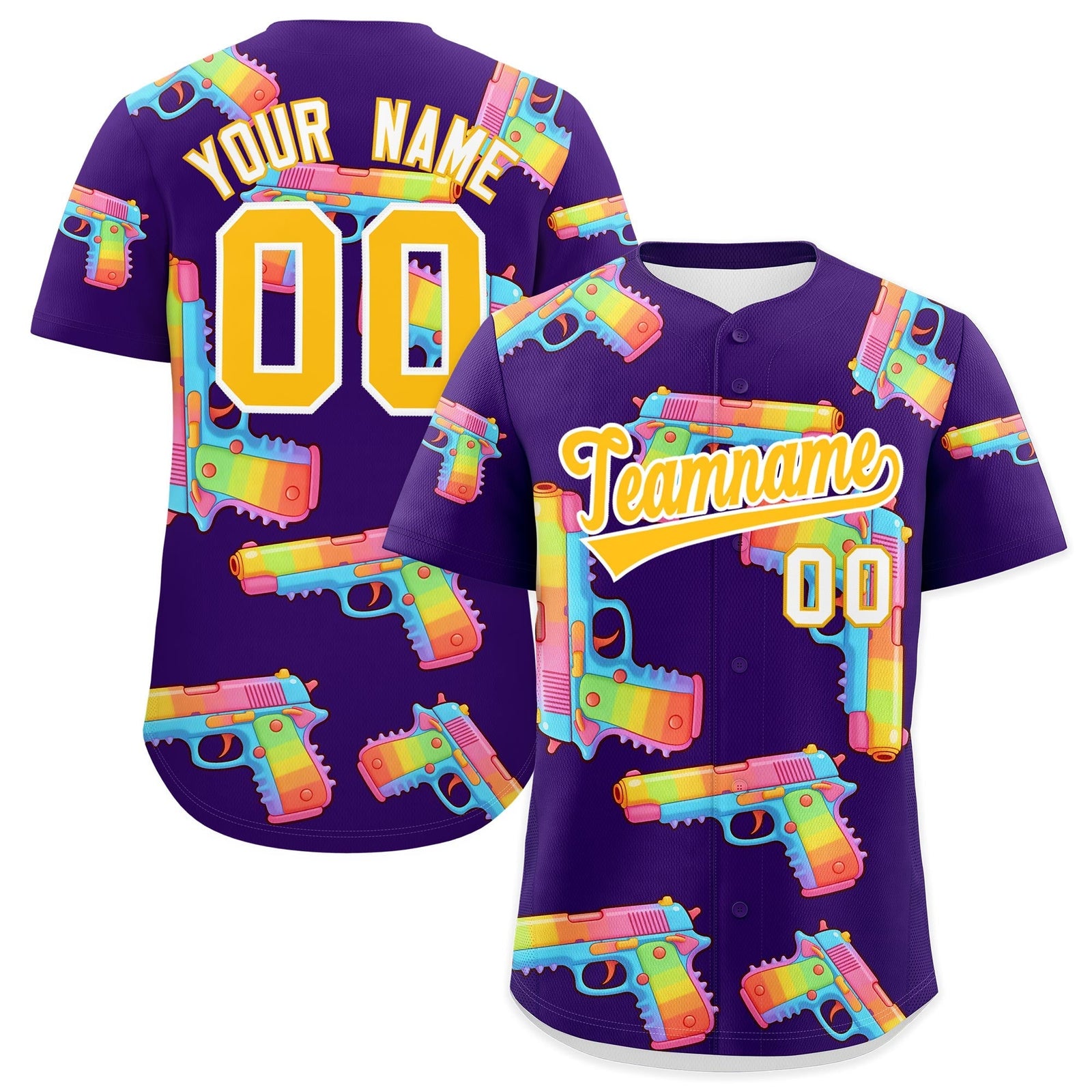 Custom Youth Baseball Jersey Purple Yellow Sugar-Coated Firepower Graffiti Pattern Street Style