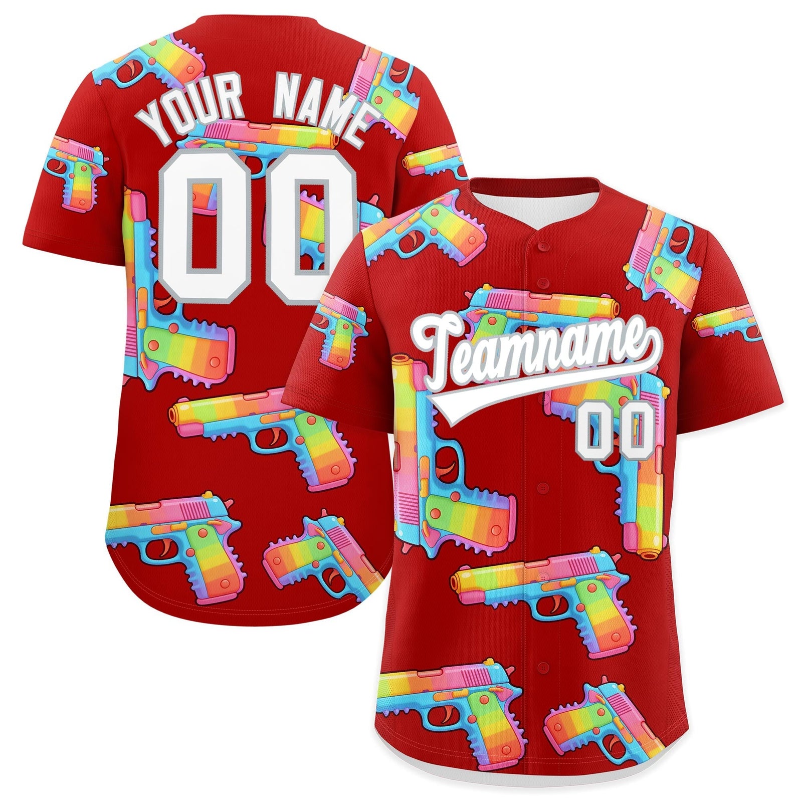 Custom Youth Baseball Jersey Red White Sugar-Coated Firepower Graffiti Pattern Urban Fashion