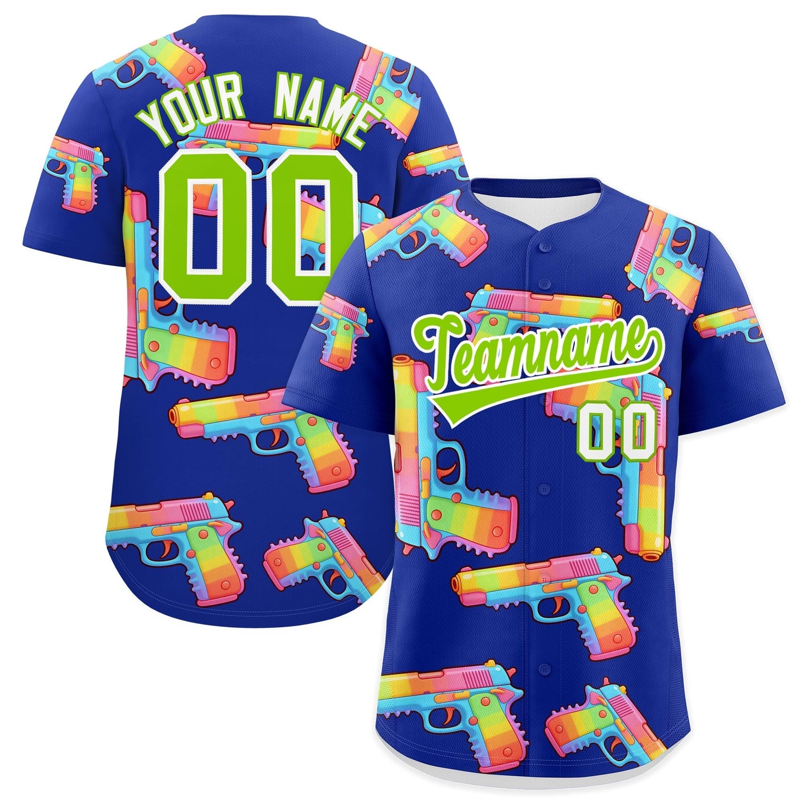 Custom Youth Baseball Jersey Royal Blue Neon Green Sugar-Coated Firepower Graffiti Pattern Hip-hop
