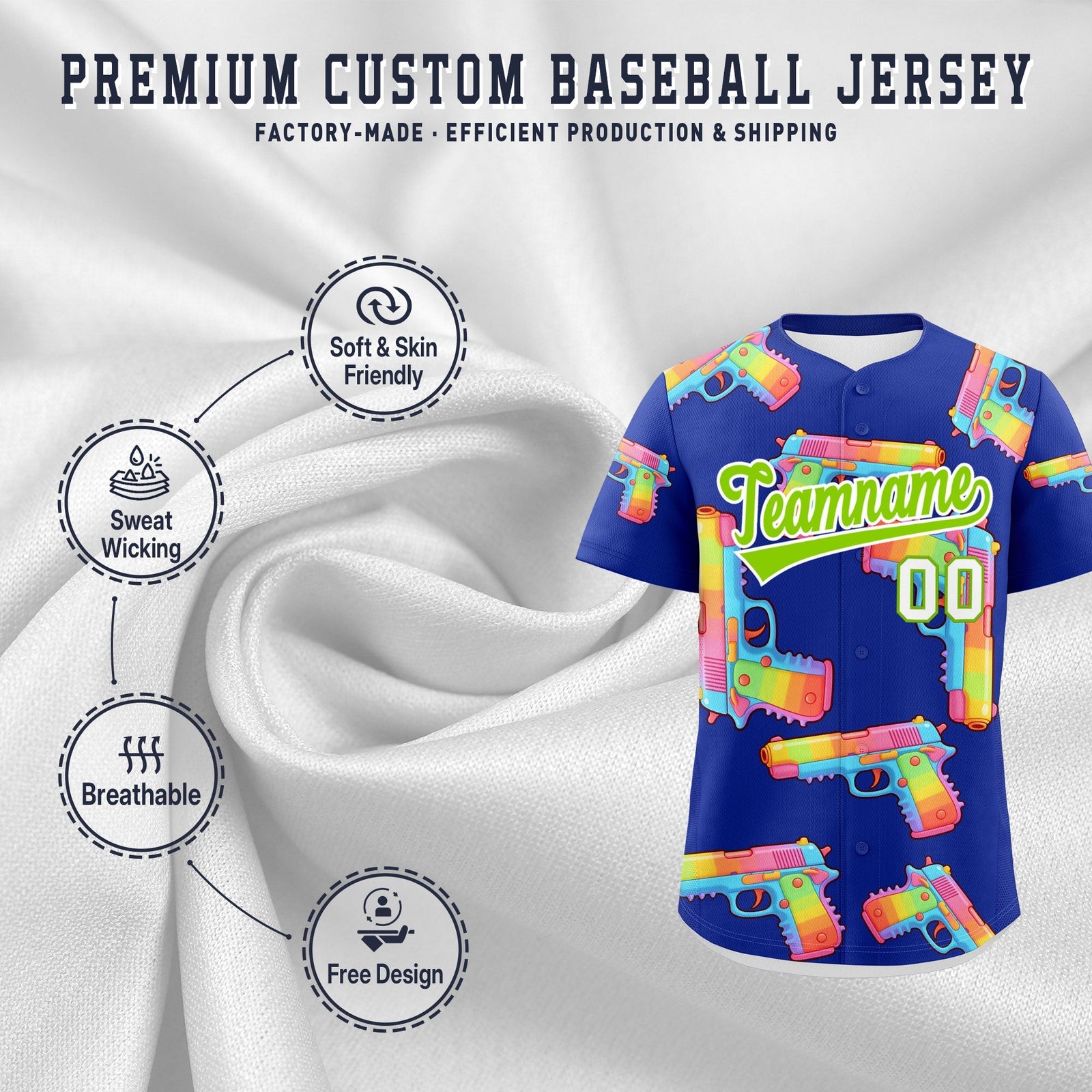 Custom Youth Baseball Jersey Royal Blue Neon Green Sugar-Coated Firepower Graffiti Pattern Hip-hop