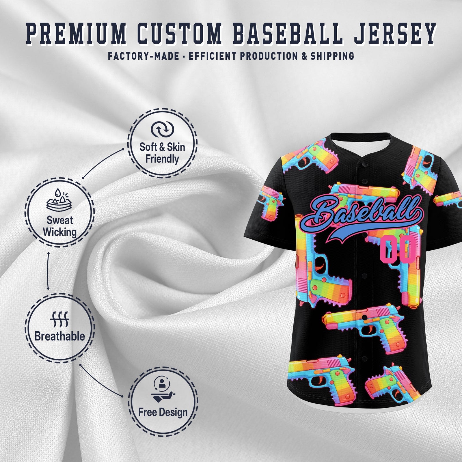 Custom Youth Baseball Jersey Black Powder Blue Sugar-Coated Firepower Graffiti Pattern Hip-hop
