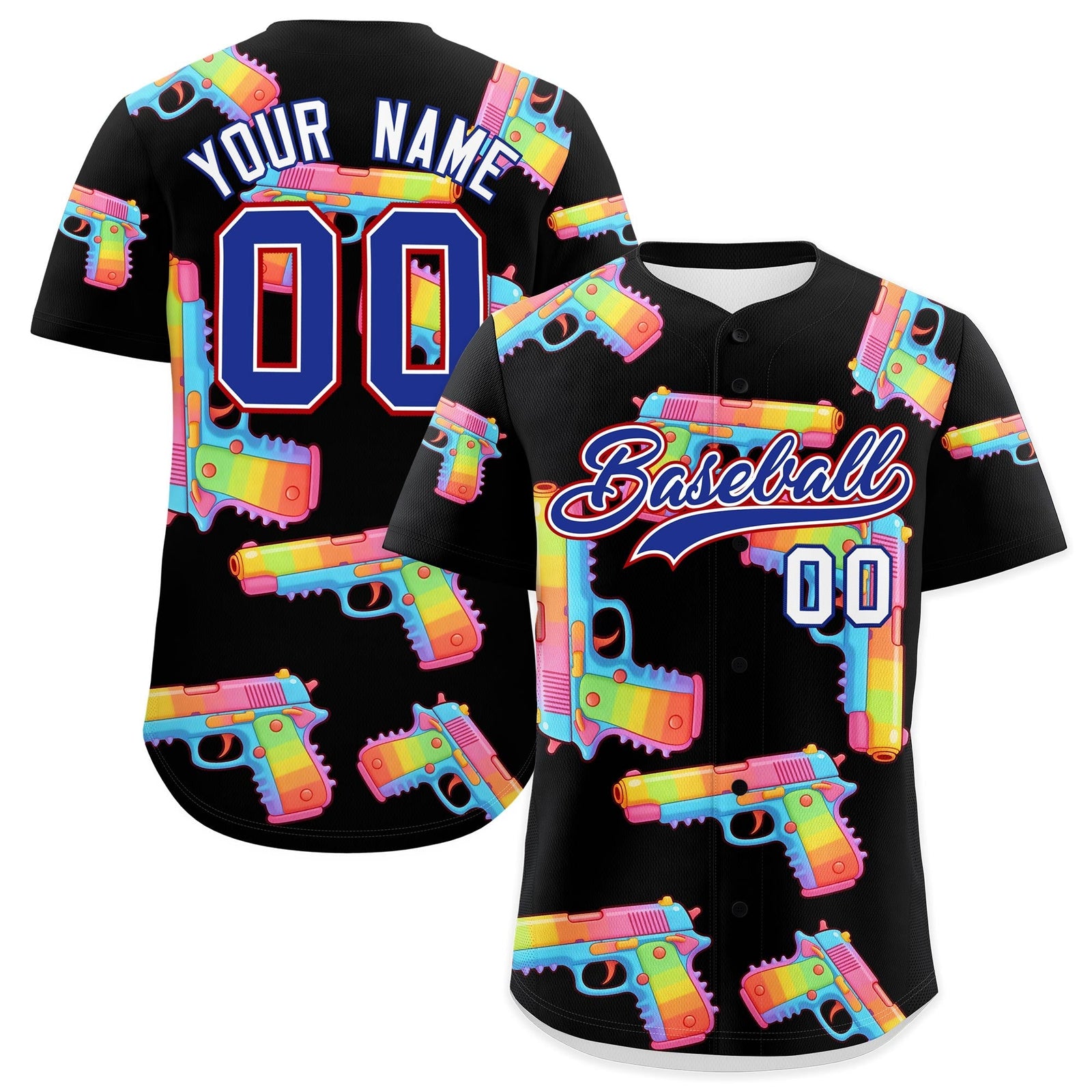 Custom Youth Baseball Jersey Black Royal Blue Sugar-Coated Firepower Graffiti Pattern Street Style