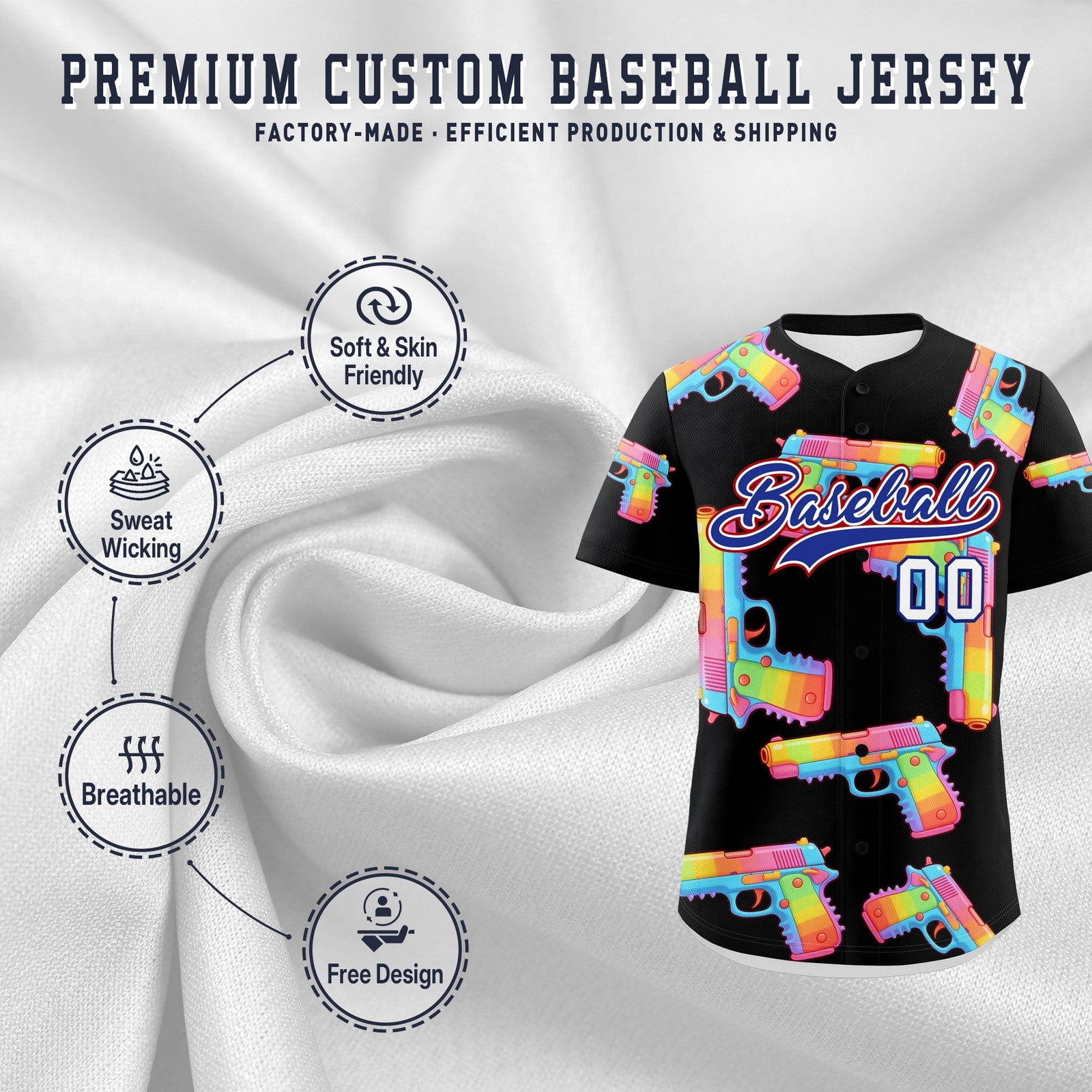 Custom Youth Baseball Jersey Black Royal Blue Sugar-Coated Firepower Graffiti Pattern Street Style