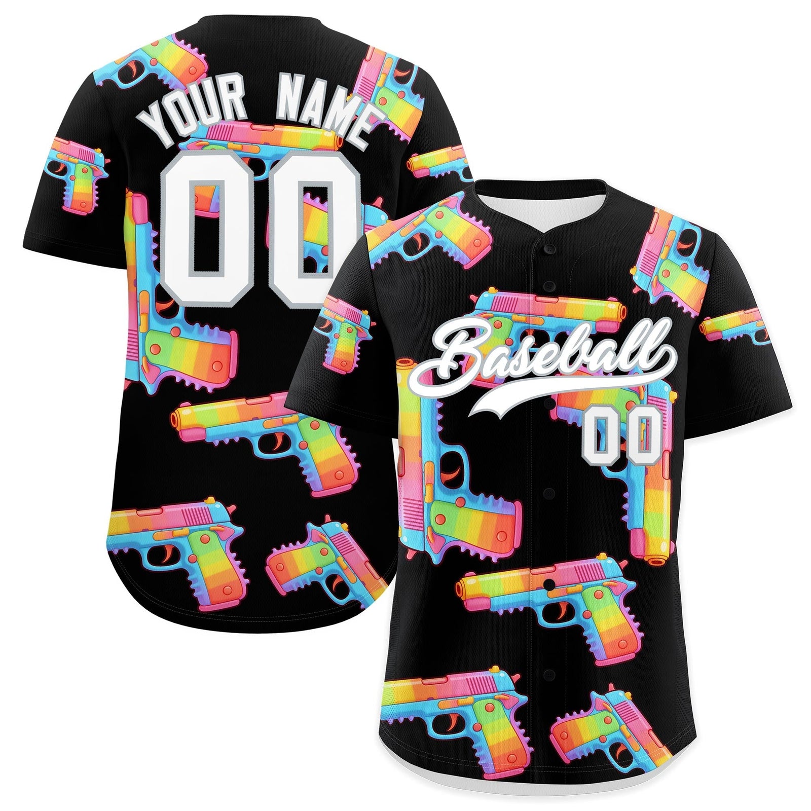 Custom Youth Baseball Jersey Black White Sugar-Coated Firepower Graffiti Pattern Hip-hop