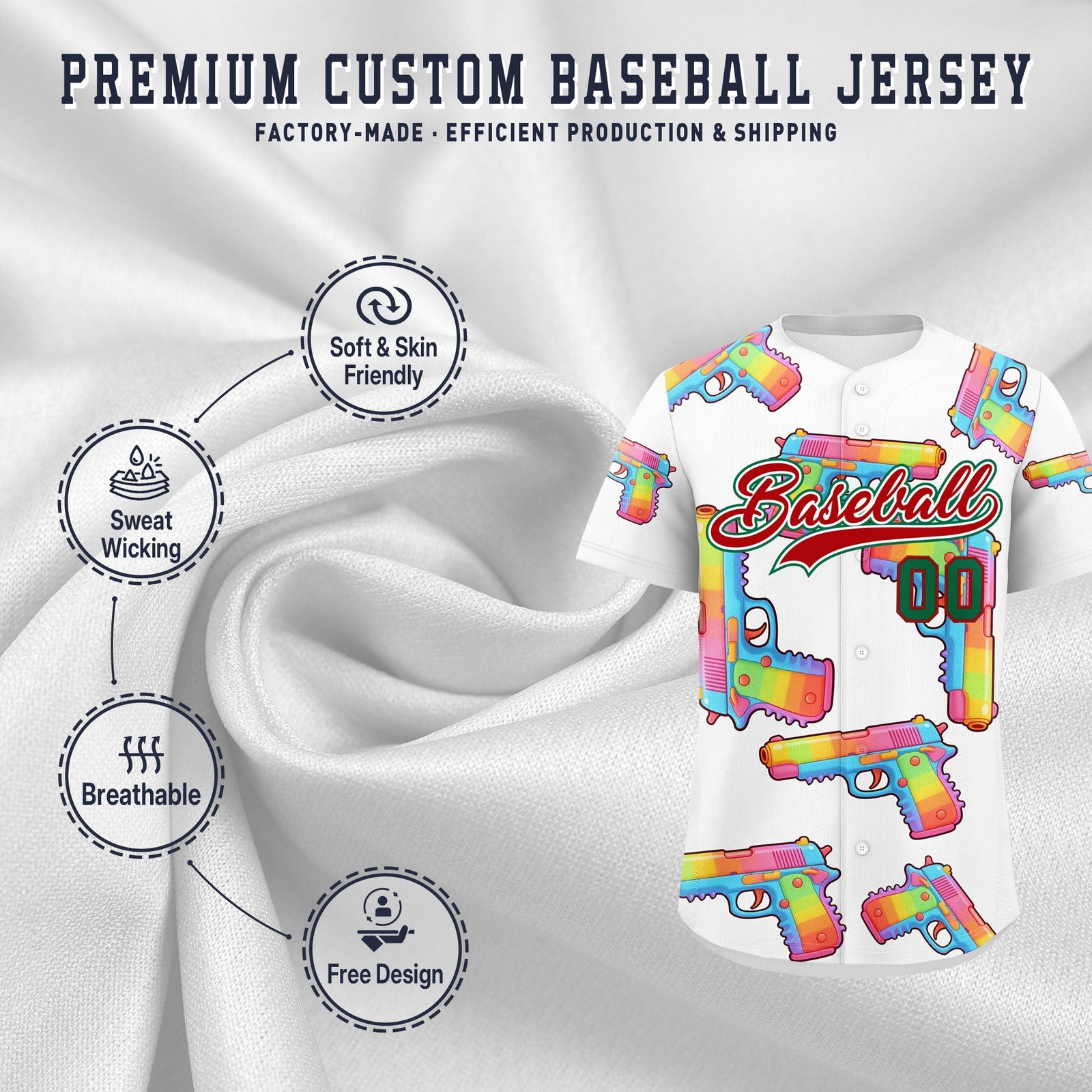 Custom Youth Baseball Jersey White Red Sugar-Coated Firepower Graffiti Pattern Street Style