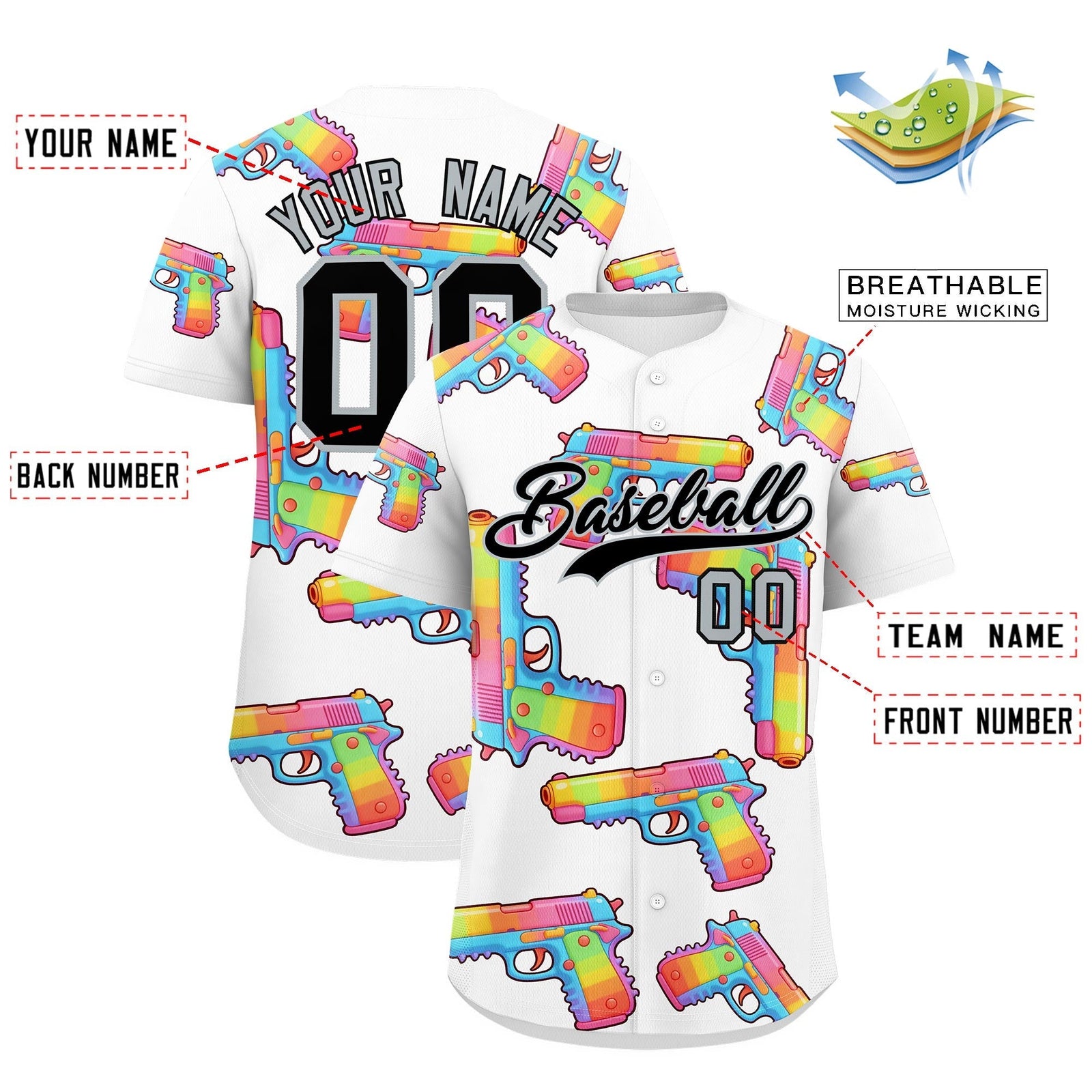 Custom Youth Baseball Jersey White Black Sugar-Coated Firepower Graffiti Pattern Hip-hop