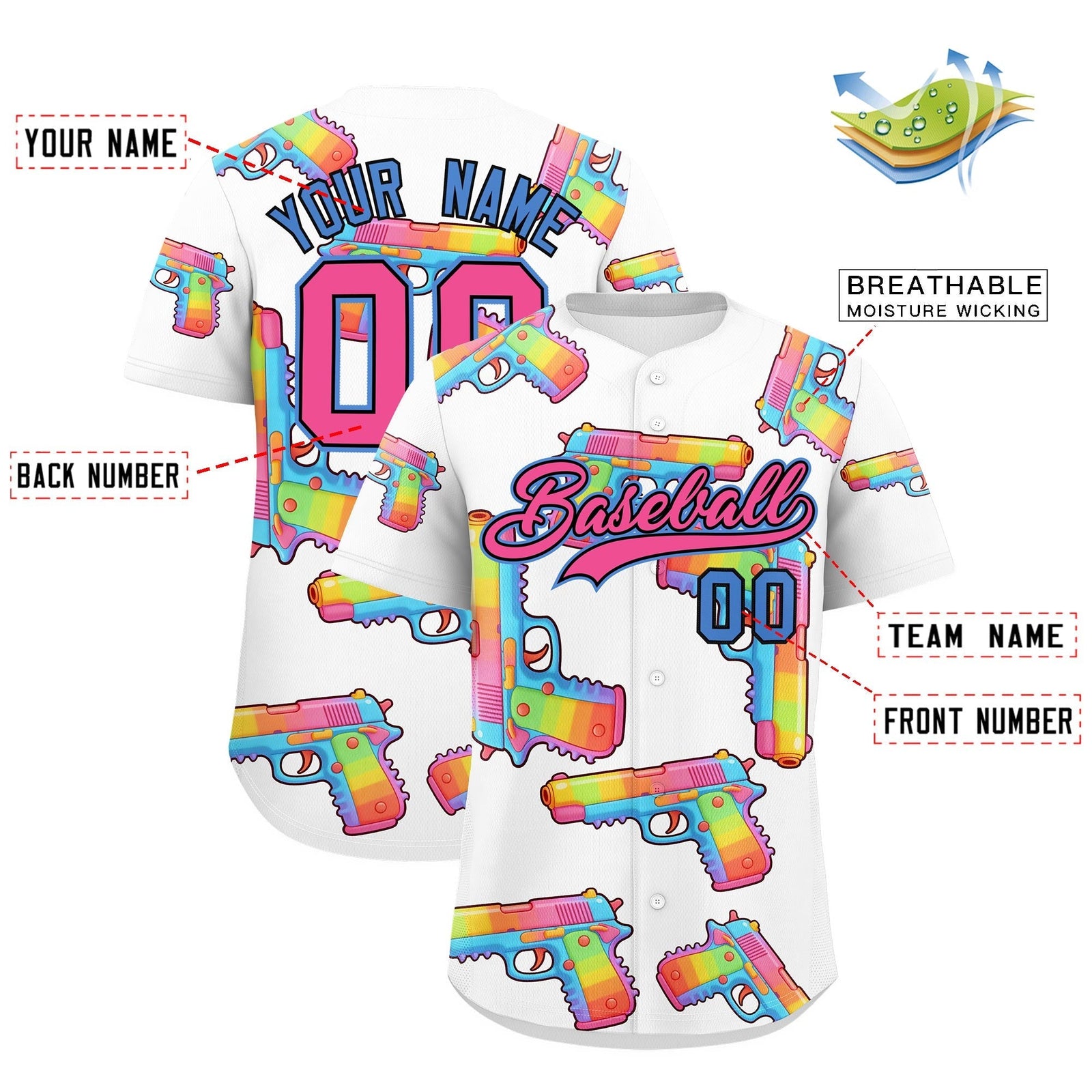 Custom Youth Baseball Jersey White Pink Sugar-Coated Firepower Graffiti Pattern Urban Fashion