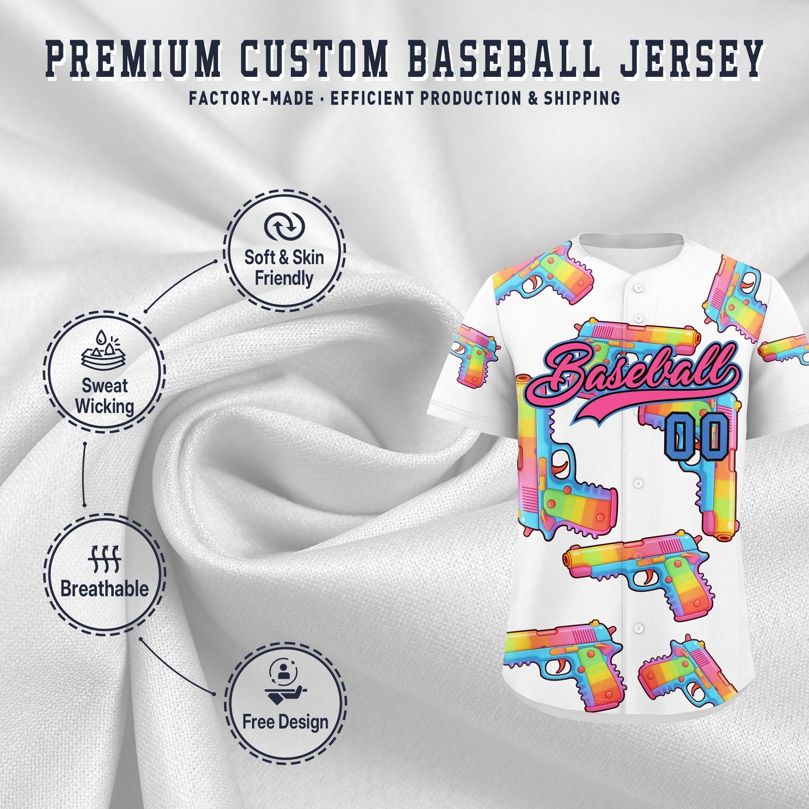 Custom Youth Baseball Jersey White Pink Sugar-Coated Firepower Graffiti Pattern Urban Fashion