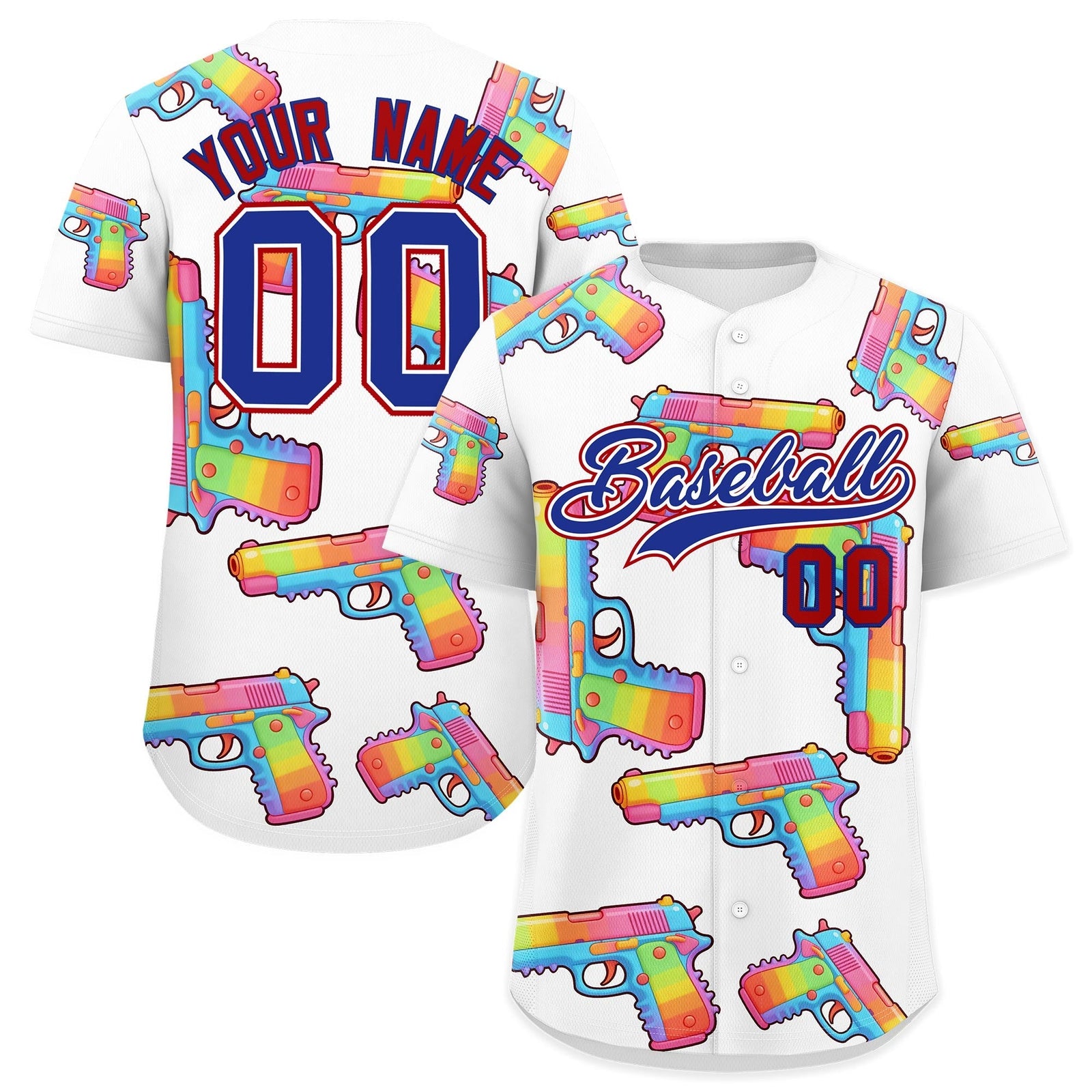 Custom Youth Baseball Jersey White Royal Blue Sugar-Coated Firepower Graffiti Pattern Hip-hop