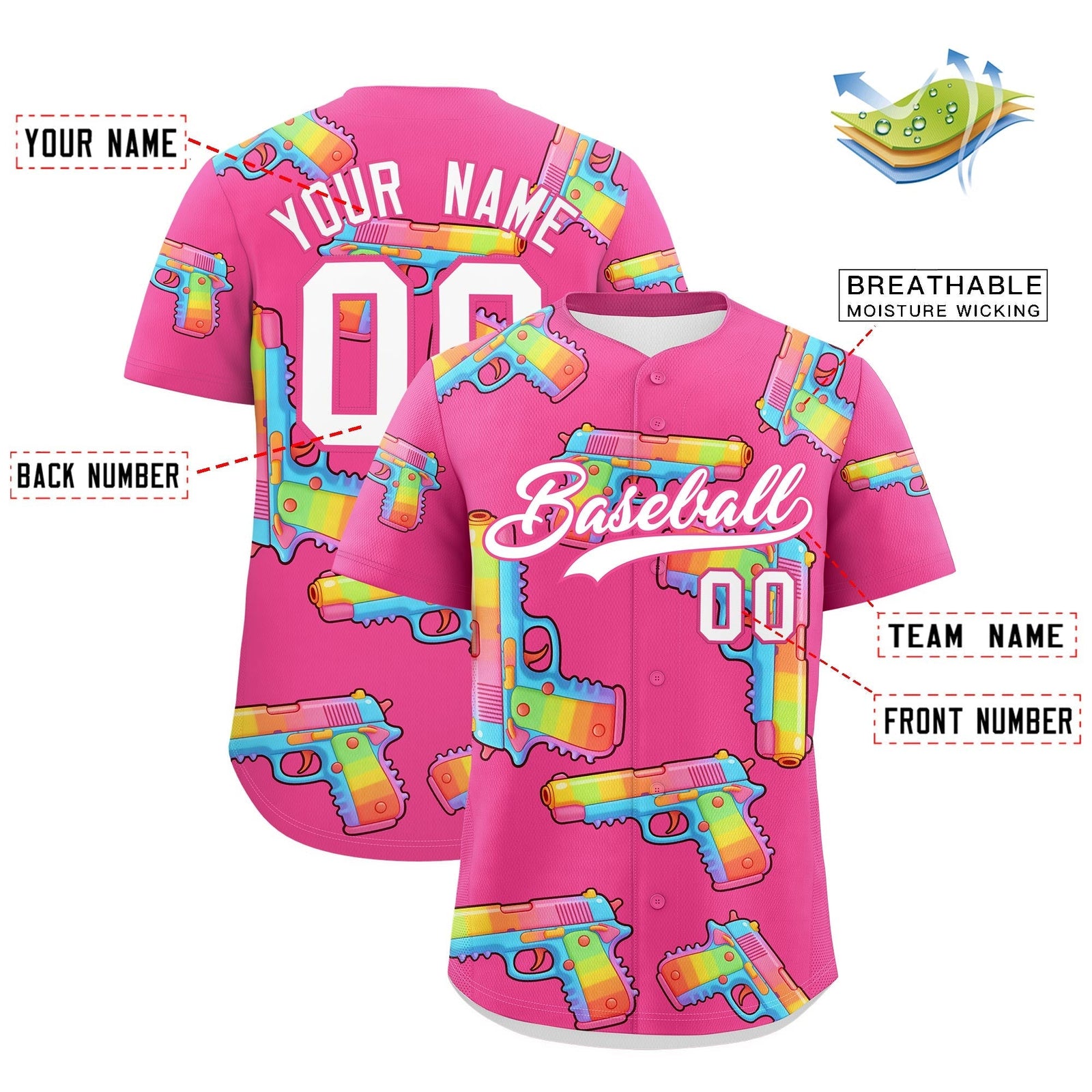 Custom Youth Baseball Jersey Pink White Sugar-Coated Firepower Graffiti Pattern Urban Fashion