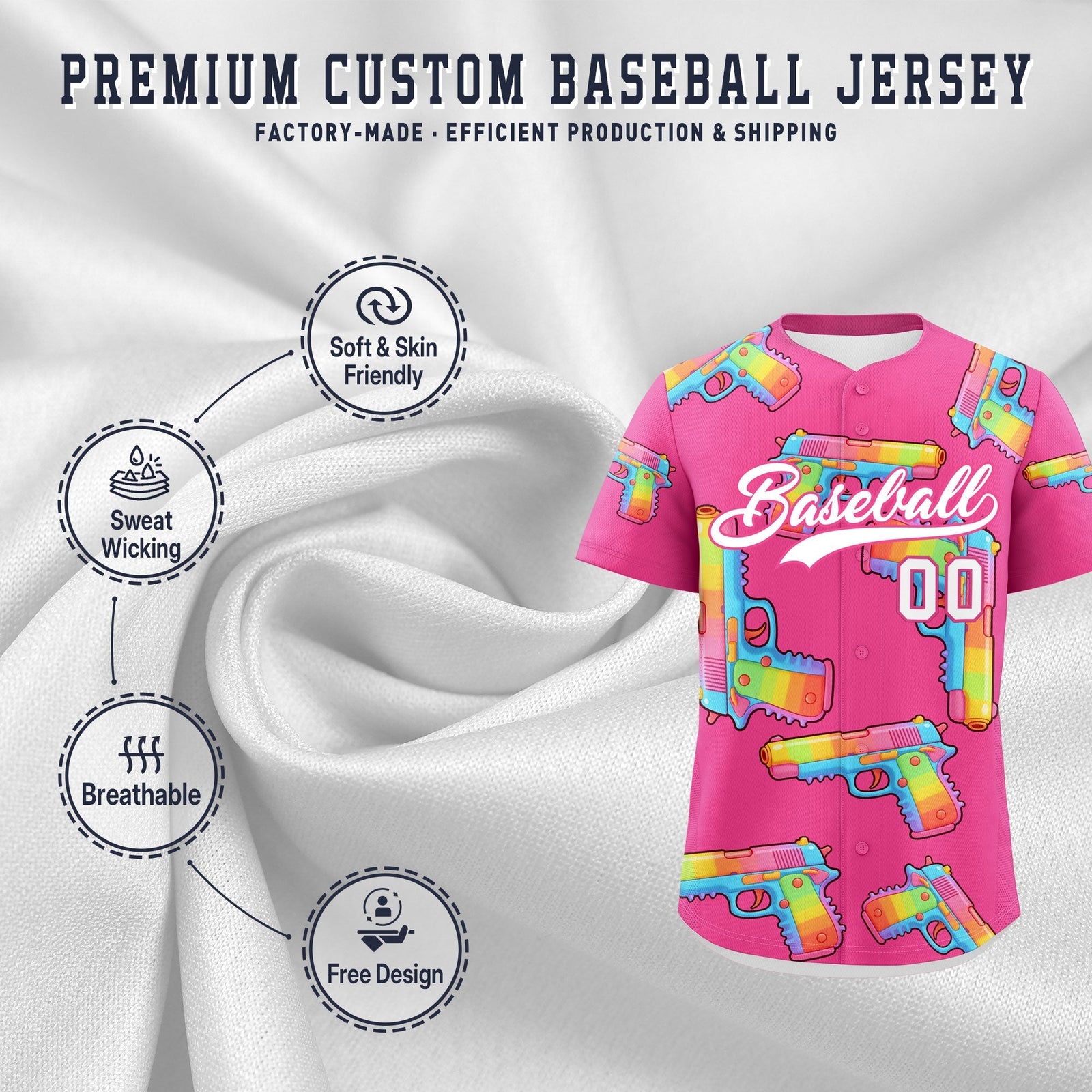Custom Youth Baseball Jersey Pink White Sugar-Coated Firepower Graffiti Pattern Urban Fashion