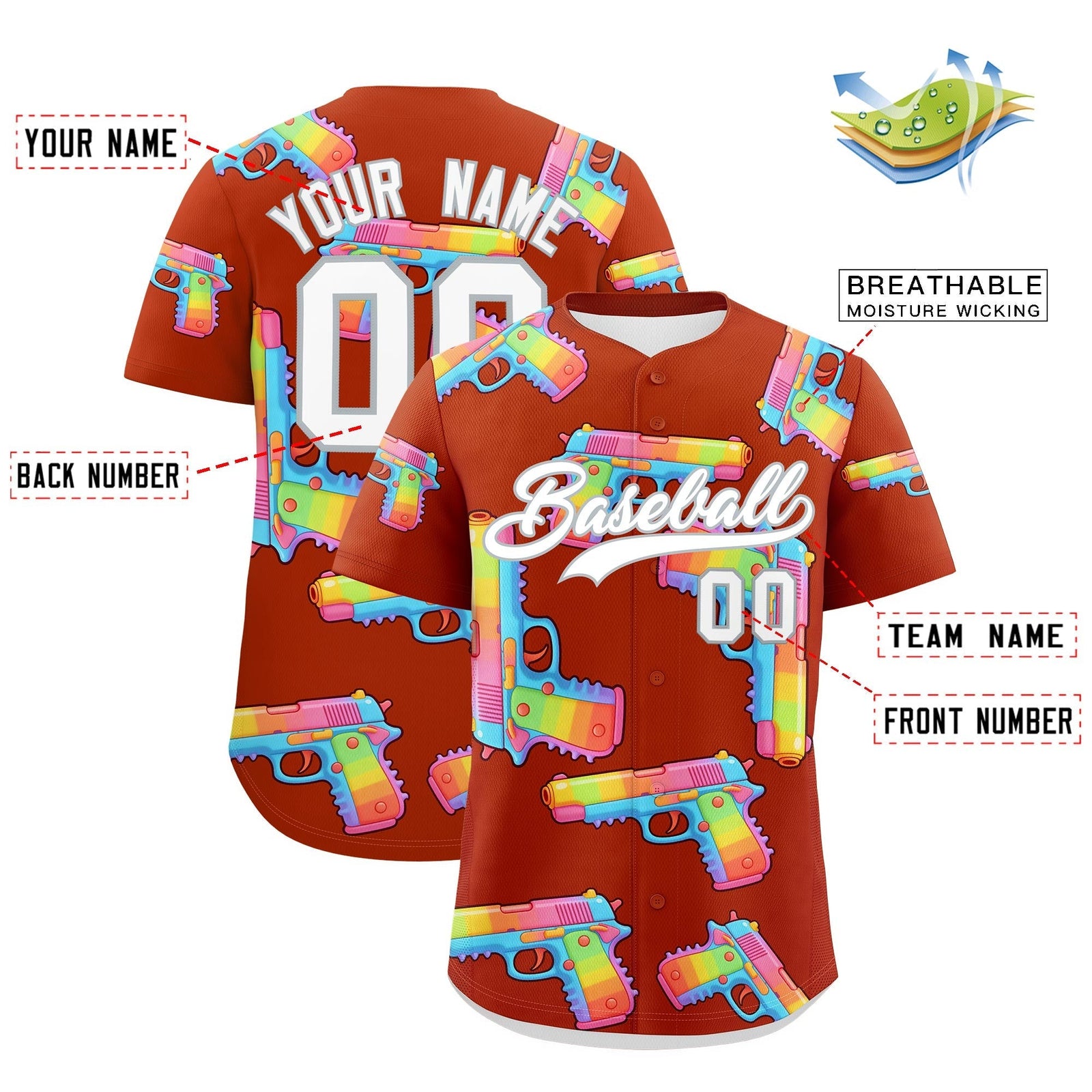 Custom Youth Baseball Jersey Dark Orange White Sugar-Coated Firepower Graffiti Pattern Urban Fashion