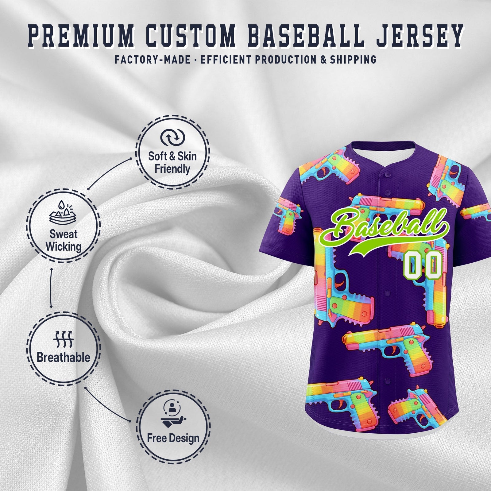 Custom Youth Baseball Jersey Purple Neon Green Sugar-Coated Firepower Graffiti Pattern Urban Fashion