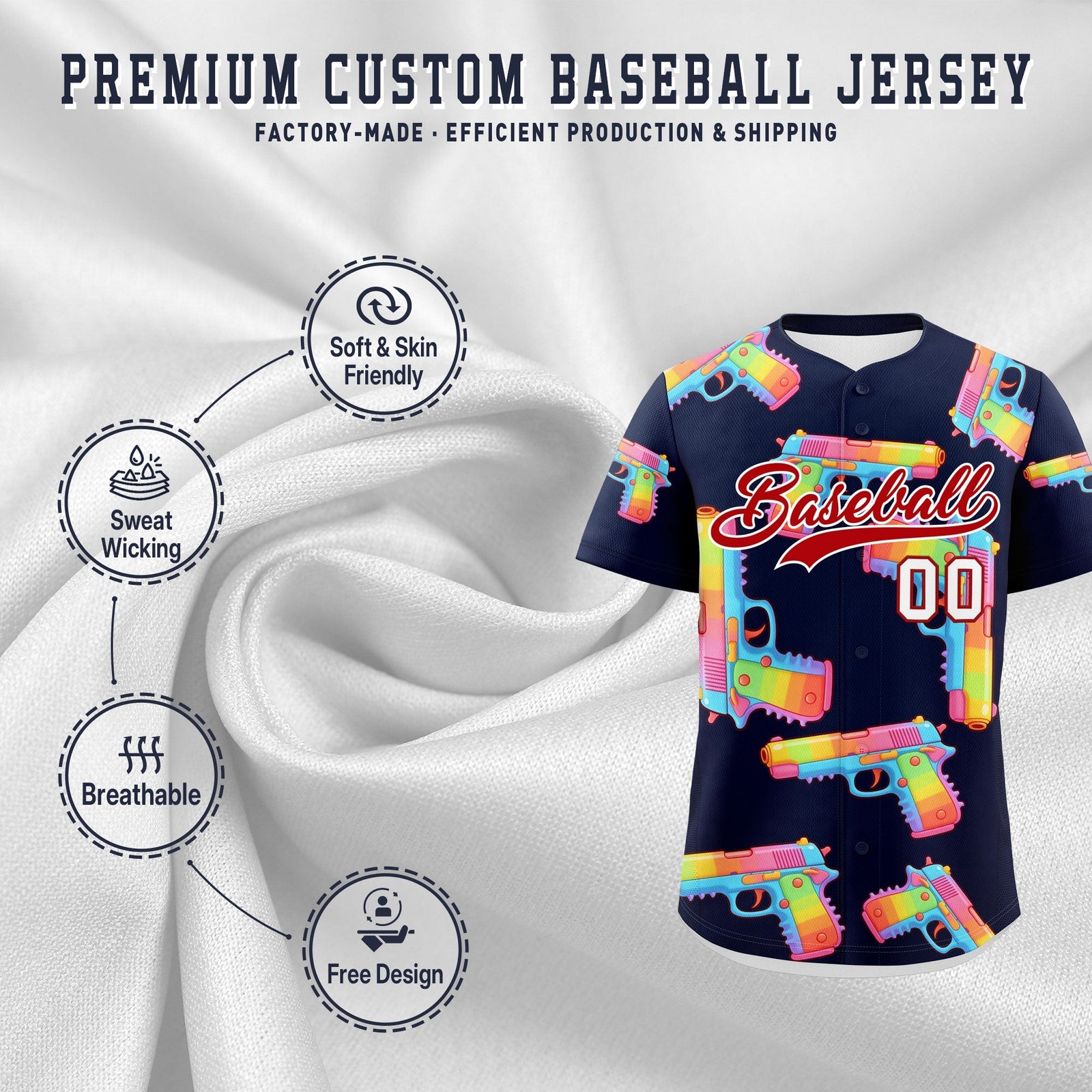 Custom Youth Baseball Jersey Navy Red Sugar-Coated Firepower Graffiti Pattern Street Style