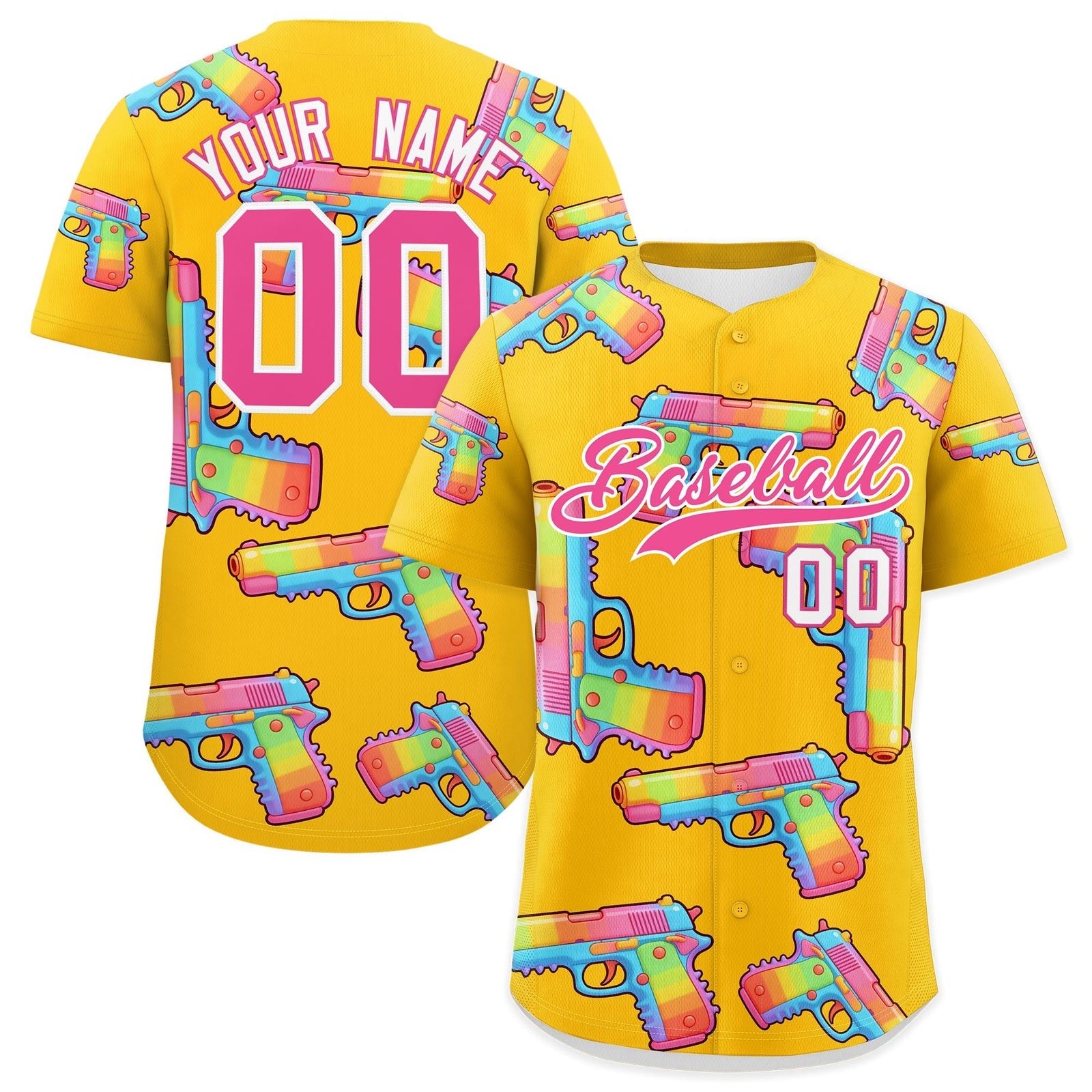 Custom Youth Baseball Jersey Yellow Pink Sugar-Coated Firepower Graffiti Pattern Hip-hop