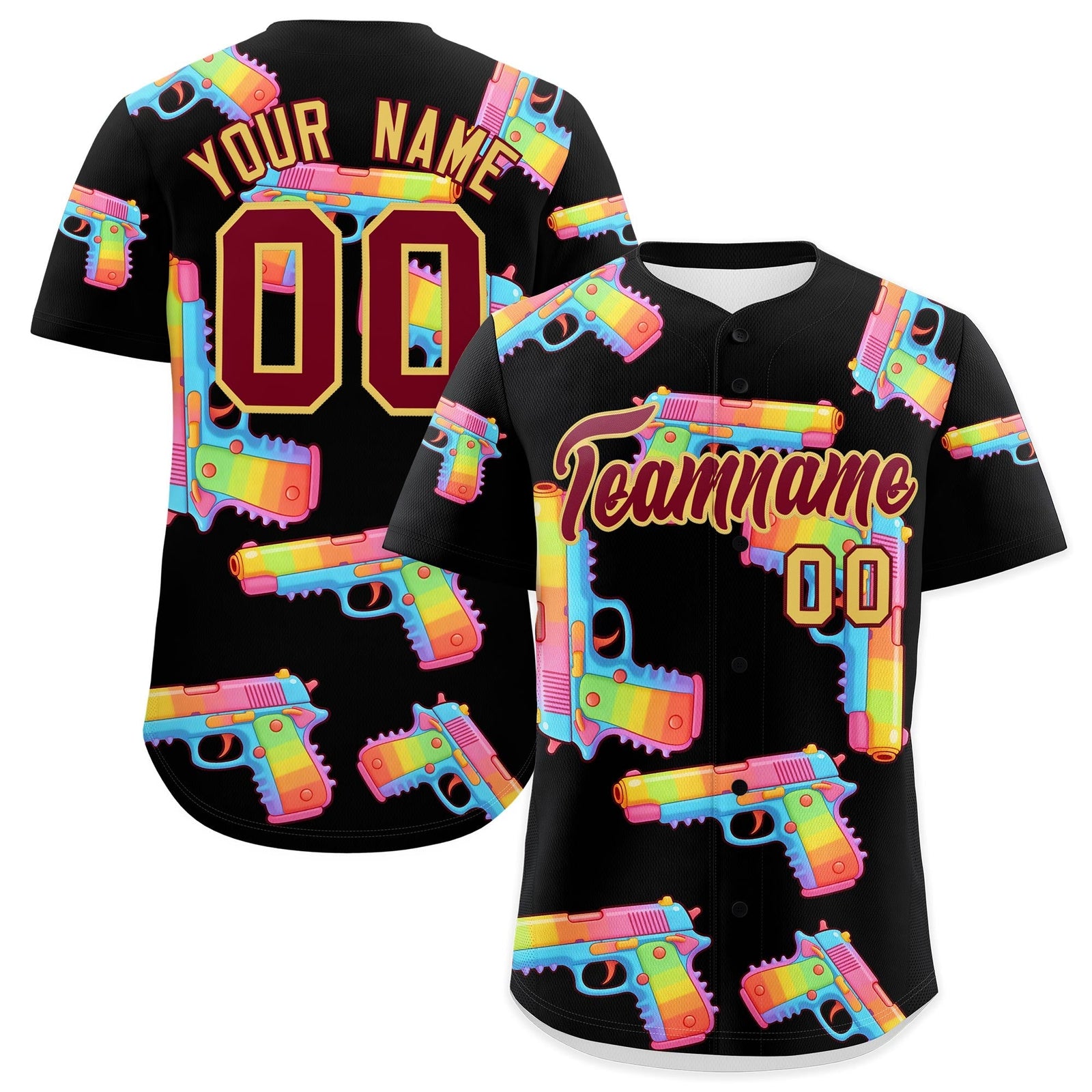 Custom Youth Baseball Jersey Black Crimson Sugar-Coated Firepower Graffiti Pattern Hip-hop