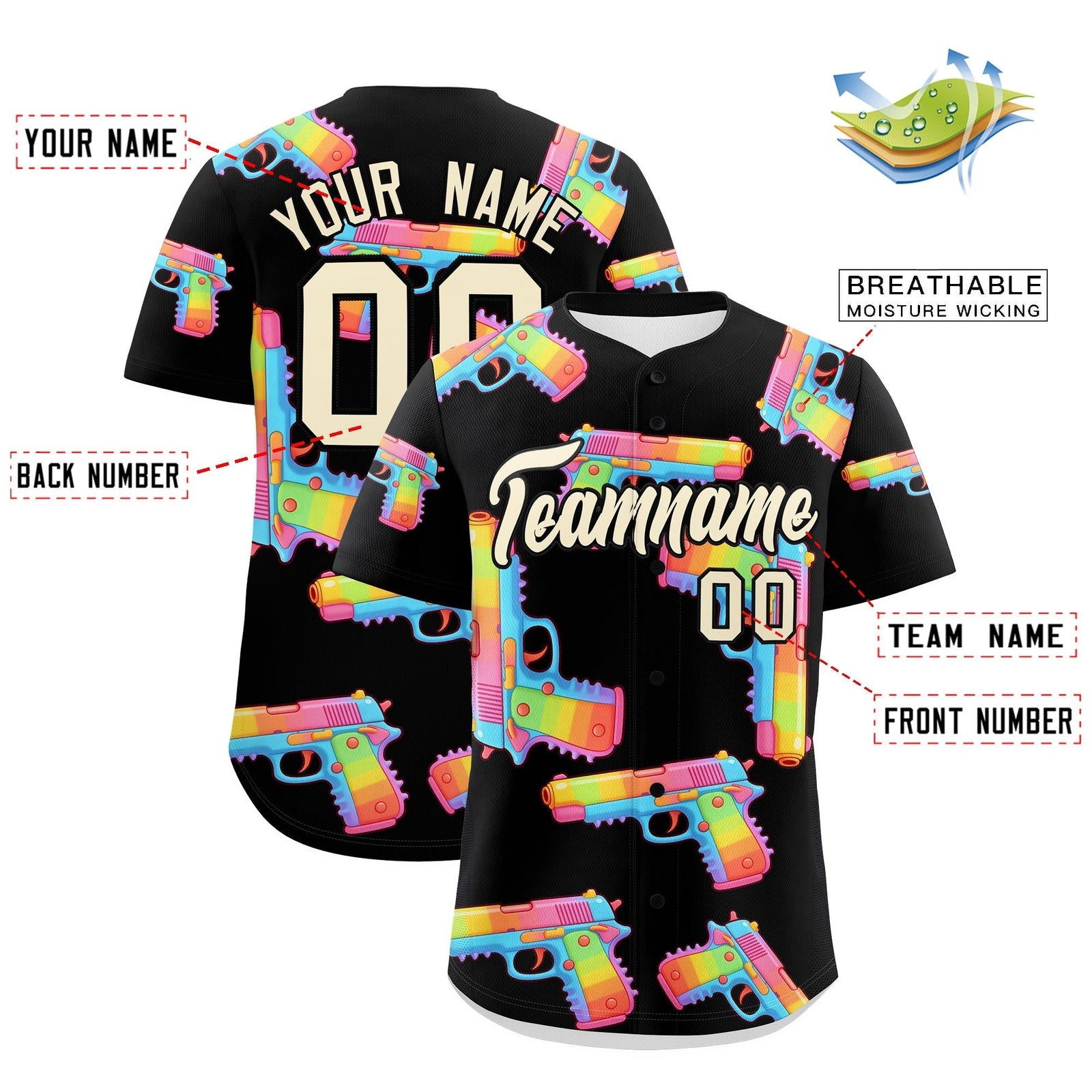 Custom Youth Baseball Jersey Black Cream Sugar-Coated Firepower Graffiti Pattern Street Style