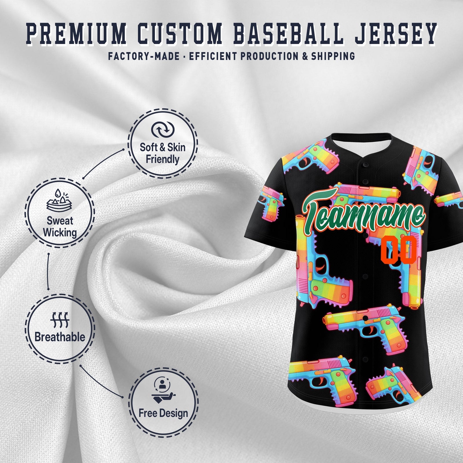 Custom Youth Baseball Jersey Black Kelly Green Sugar-Coated Firepower Graffiti Pattern Hip-hop