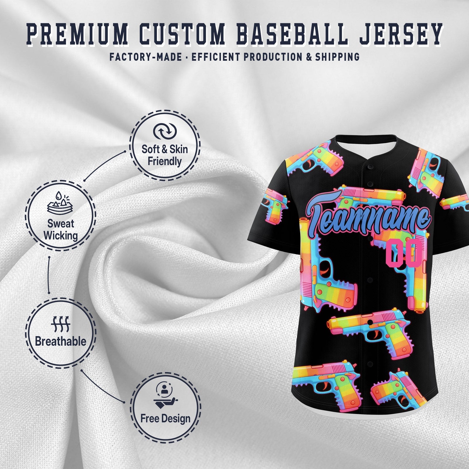 Custom Youth Baseball Jersey Black Powder Blue Sugar-Coated Firepower Graffiti Pattern Hip-hop